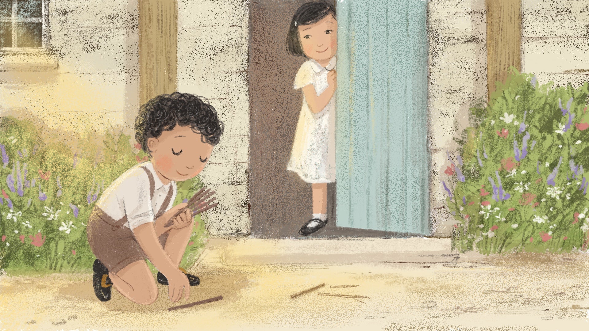 Illustration of boy picking up sticks | The Good and The Beautiful