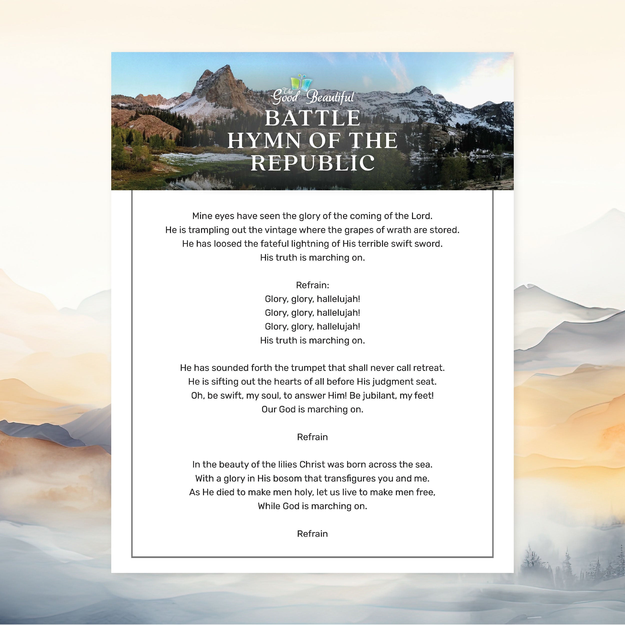 Battle Hymn of the Republic Lyrics PDF Sample | The Good and The Beautiful