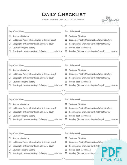 The PDF of the Language Arts Daily Checklist | The Good and the Beautiful