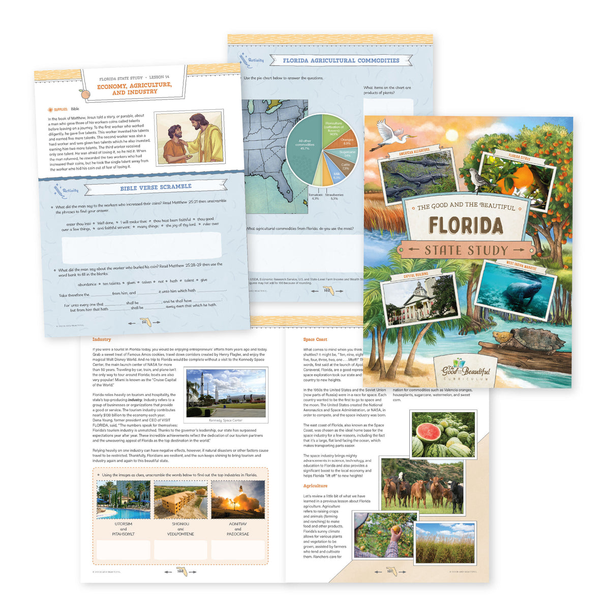 A collage of the Florida State Study course materials | The Good and the Beautiful