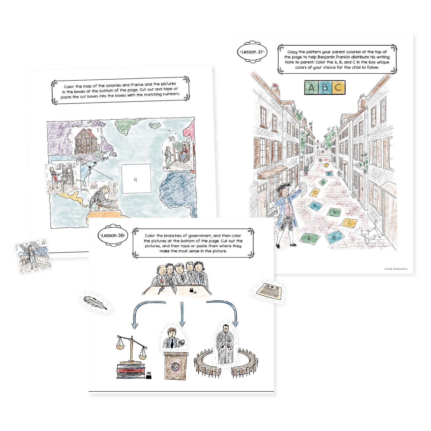 Three lesson pages from History Activity Book Year 2 | The Good and the Beautiful