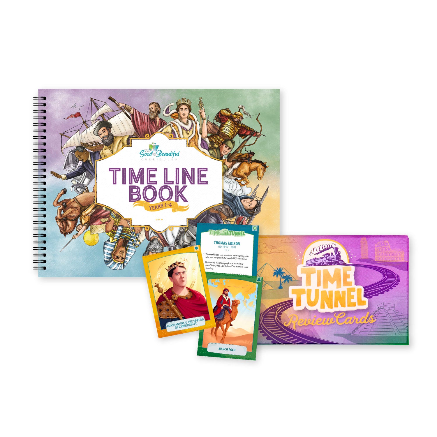 Covers of the History Time Line Book and Time Tunnel Review Cards | The Good and the Beautiful