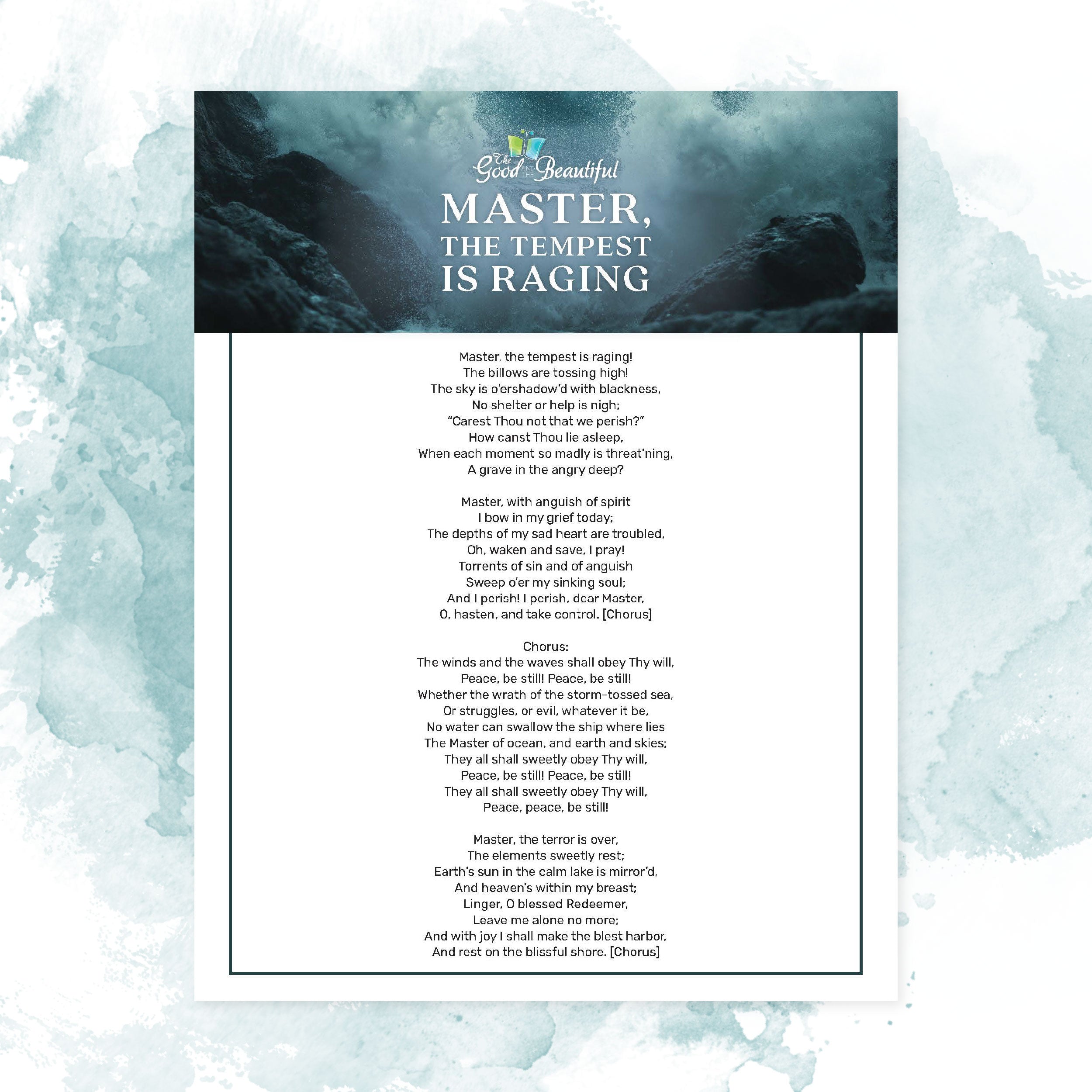 Master, the Tempest is Raging Lyrics PDF — The Good and the Beautiful