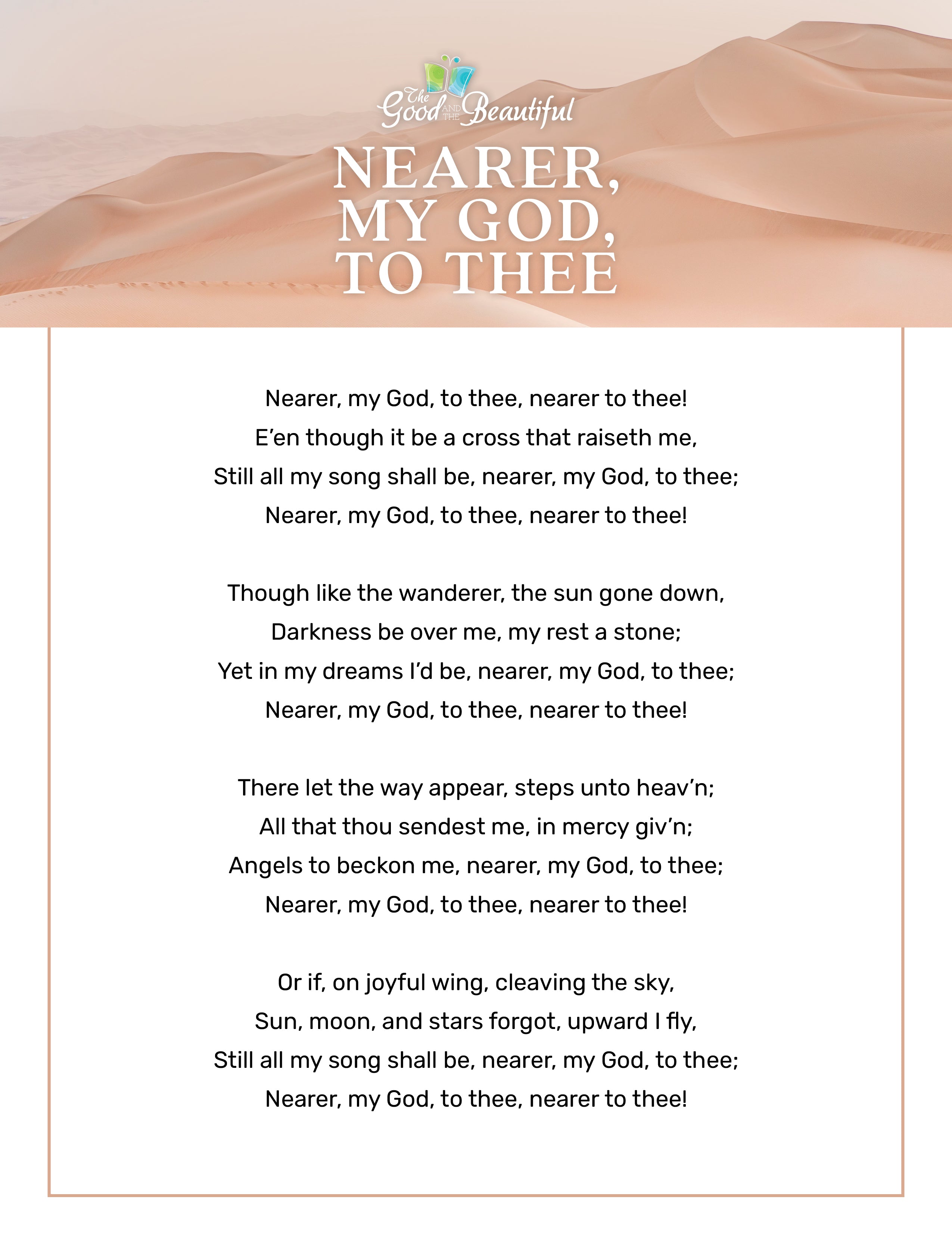 A printable song lyric of the song "Nearer, My God, To Thee" | The Good and the Beautiful