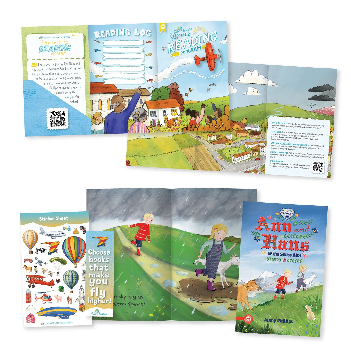 A collage of the Summer Reading Program materials with the book "Ann and Hans of the Swiss Alps" | The Good and the Beautiful