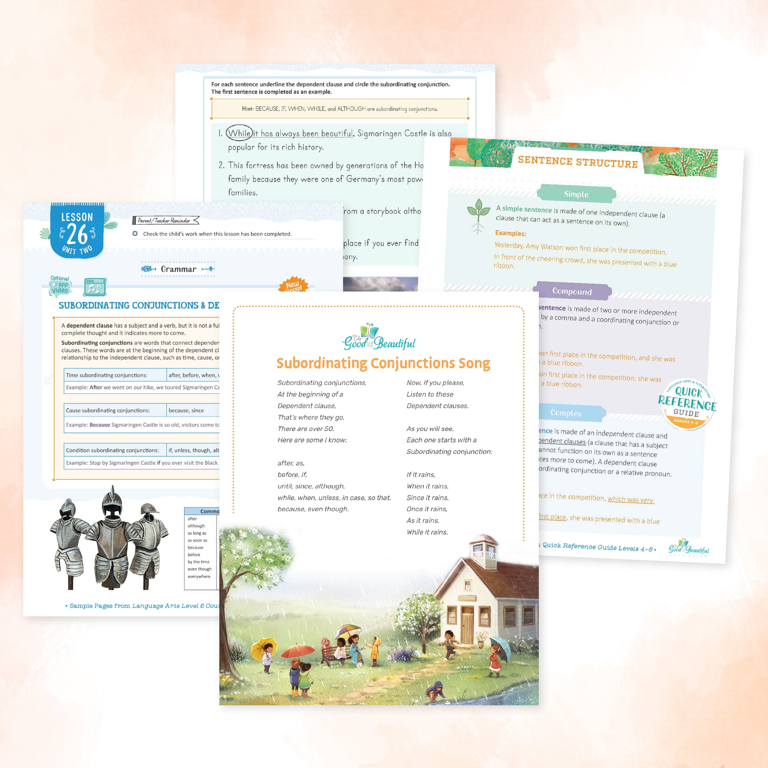 A collage of pages about subordinating conjunctions | The Good and the Beautiful