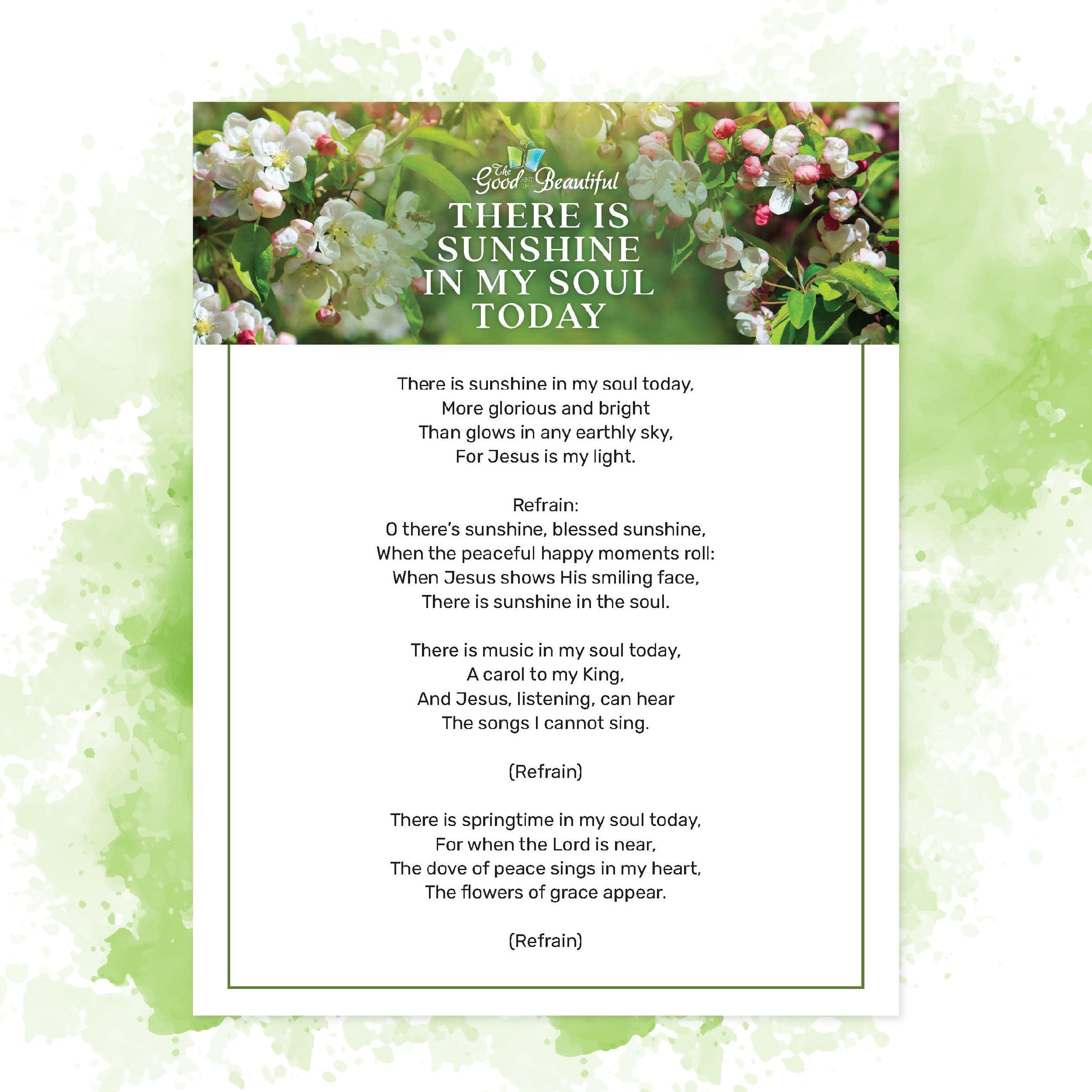There is Sunshine in my Soul Today Free PDF download | The Good and The Beautiful