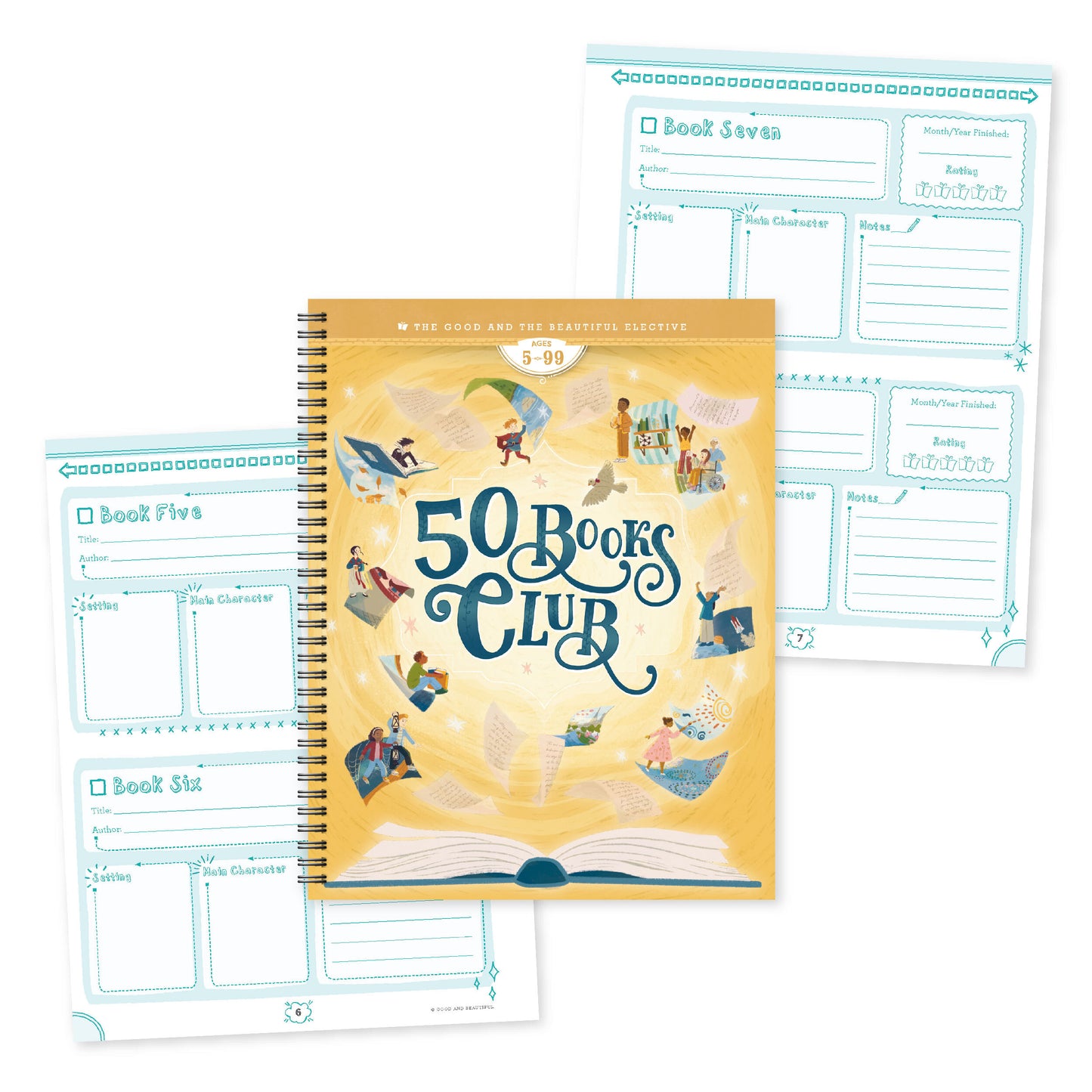 The cover of the "50 Books Club" elective course and a preview of two inside pages | The Good and the Beautiful
