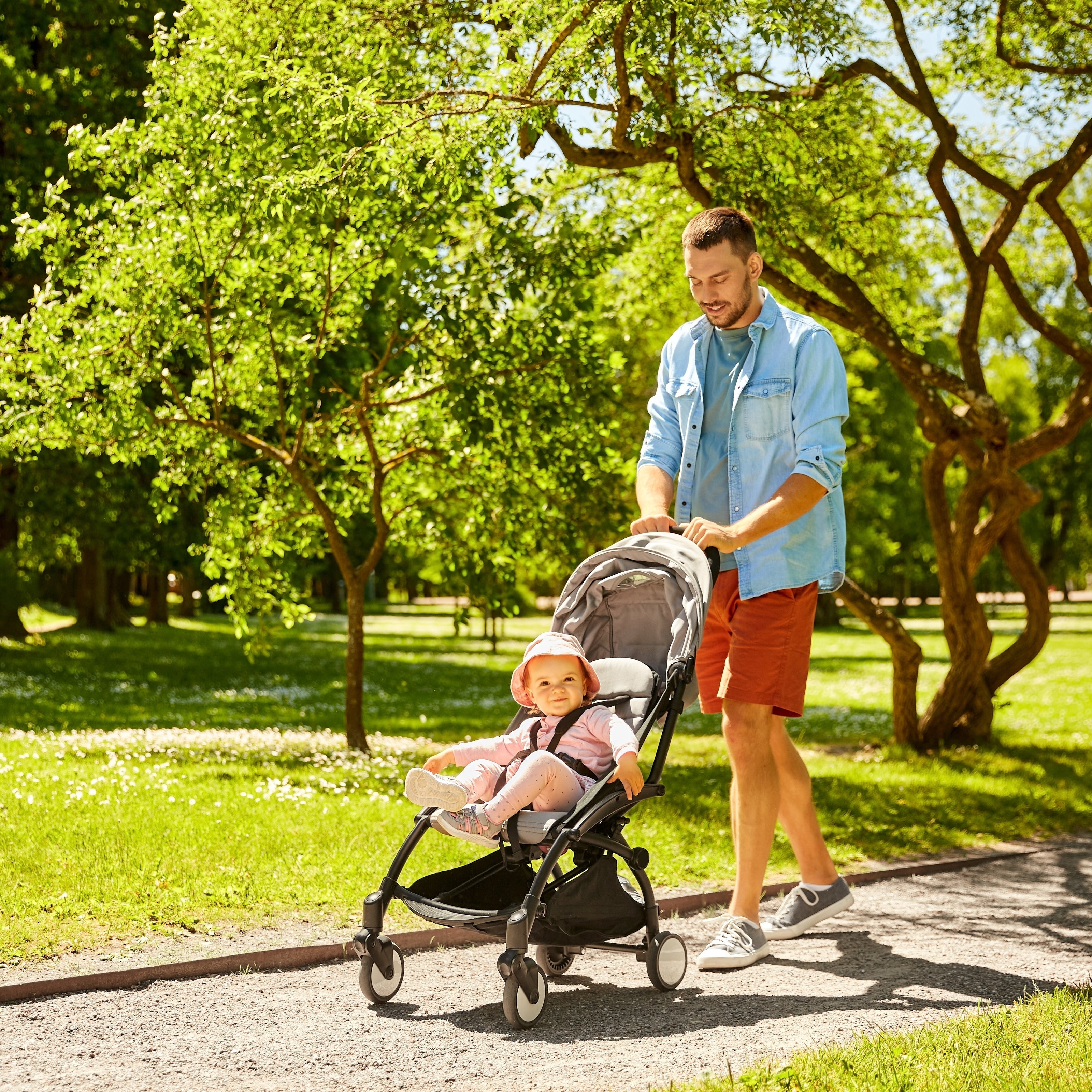 Father pushing stroller with infant daughter
 | The Good and the Beautiful Blog
