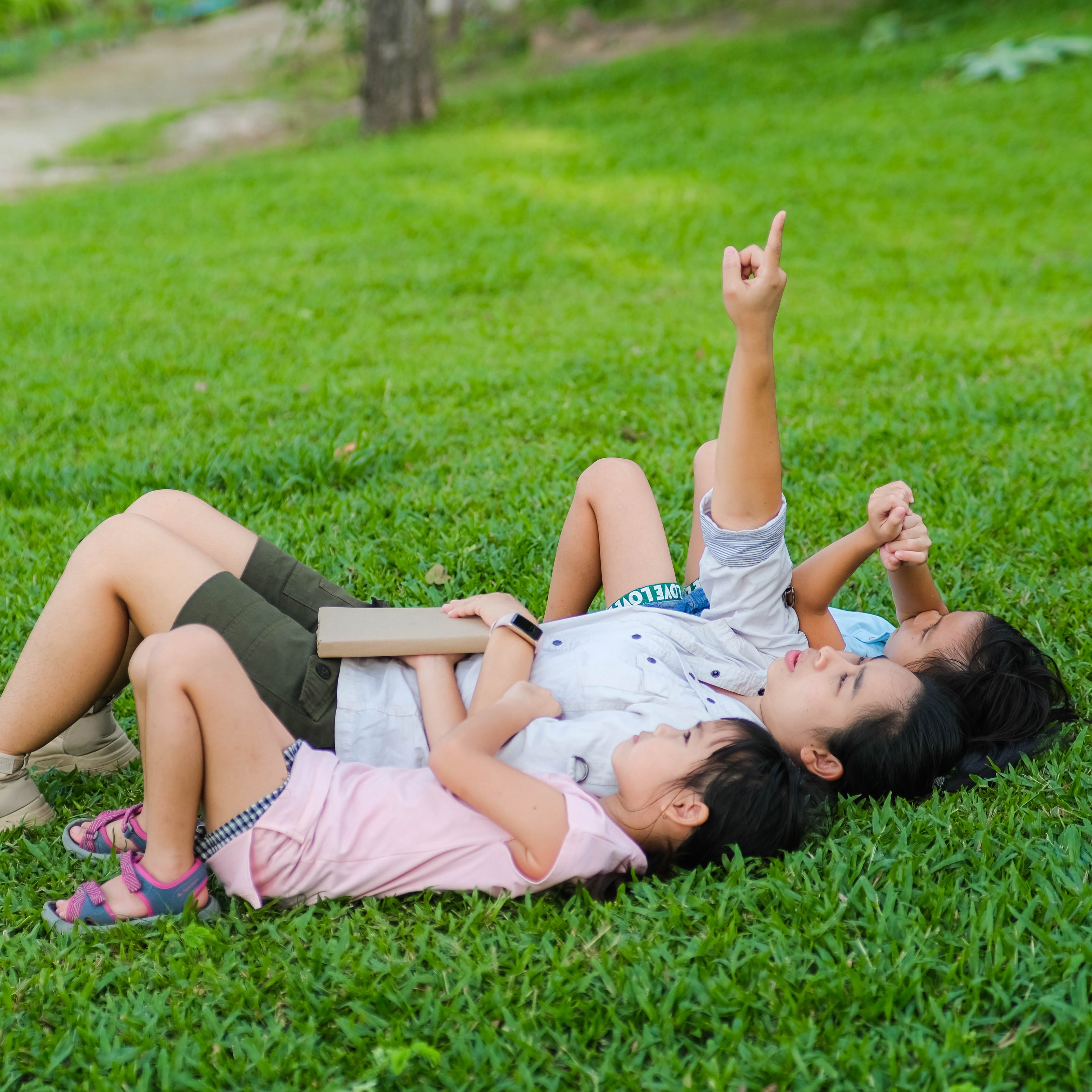 Children and mother laying on grass looking at sky
 | The Good and the Beautiful Blog