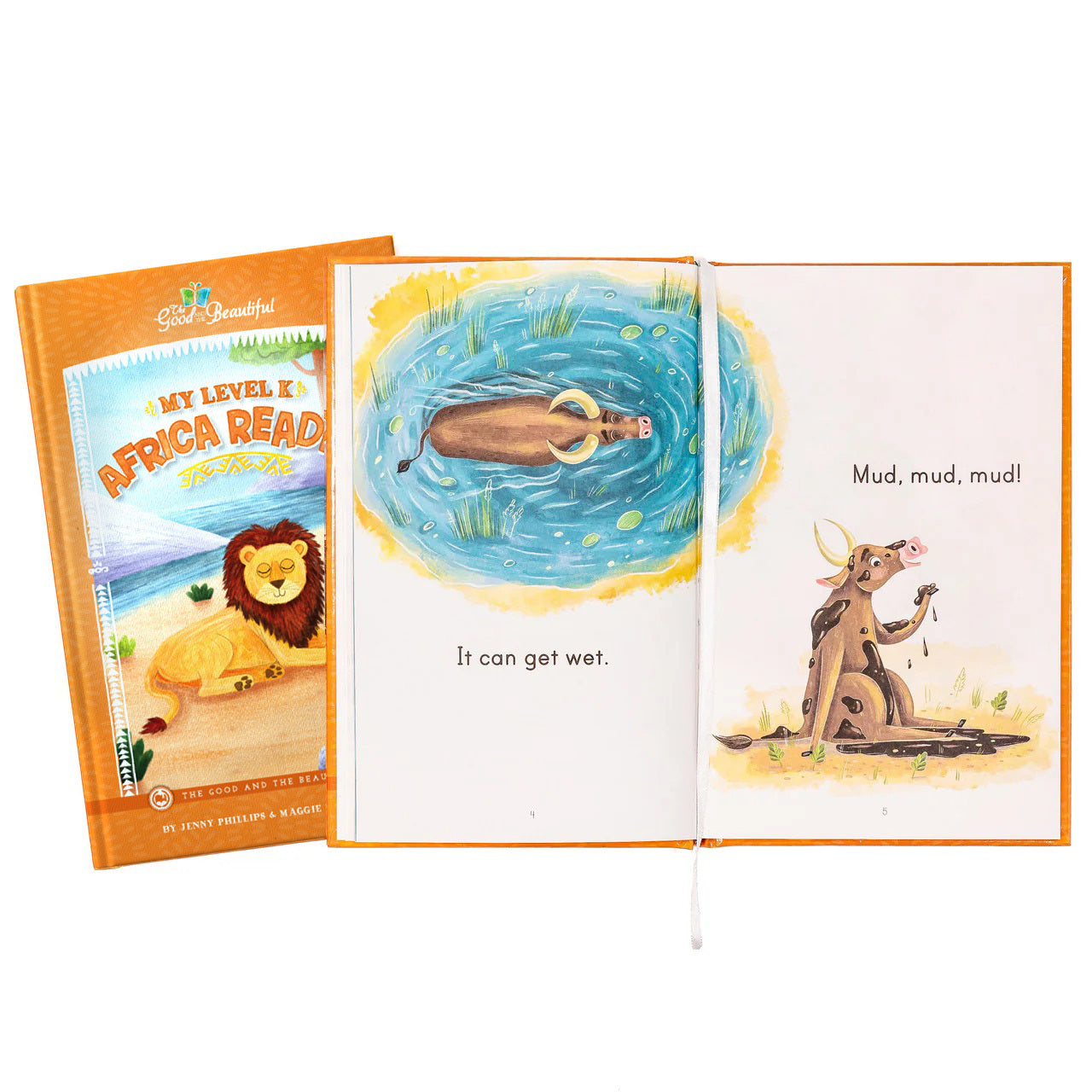 Two pages from the book "My Level K Africa Reader" and the cover | The Good and the Beautiful