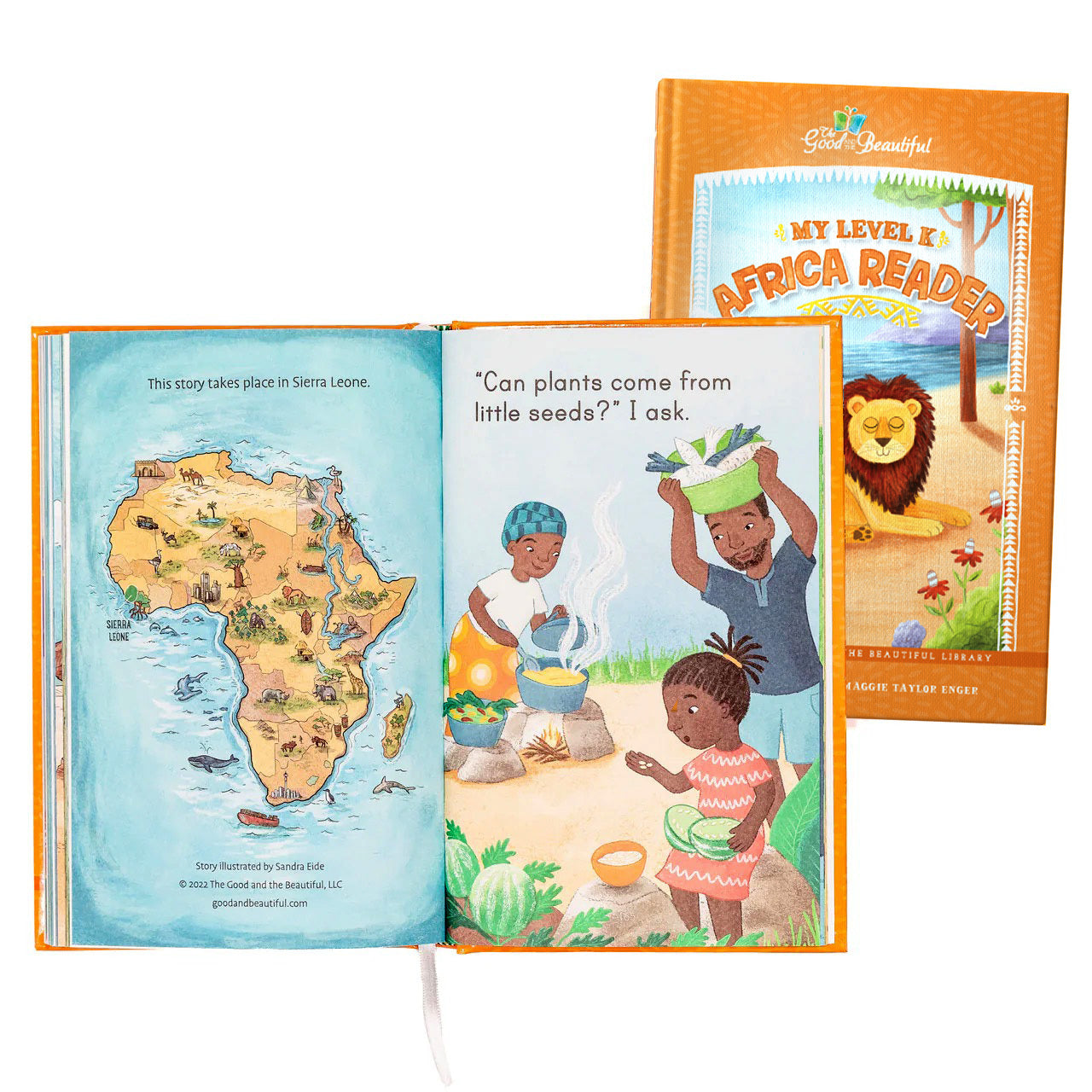 The book My Level K Africa Reader showing the cover and a two-page preview | The Good and the Beautiful