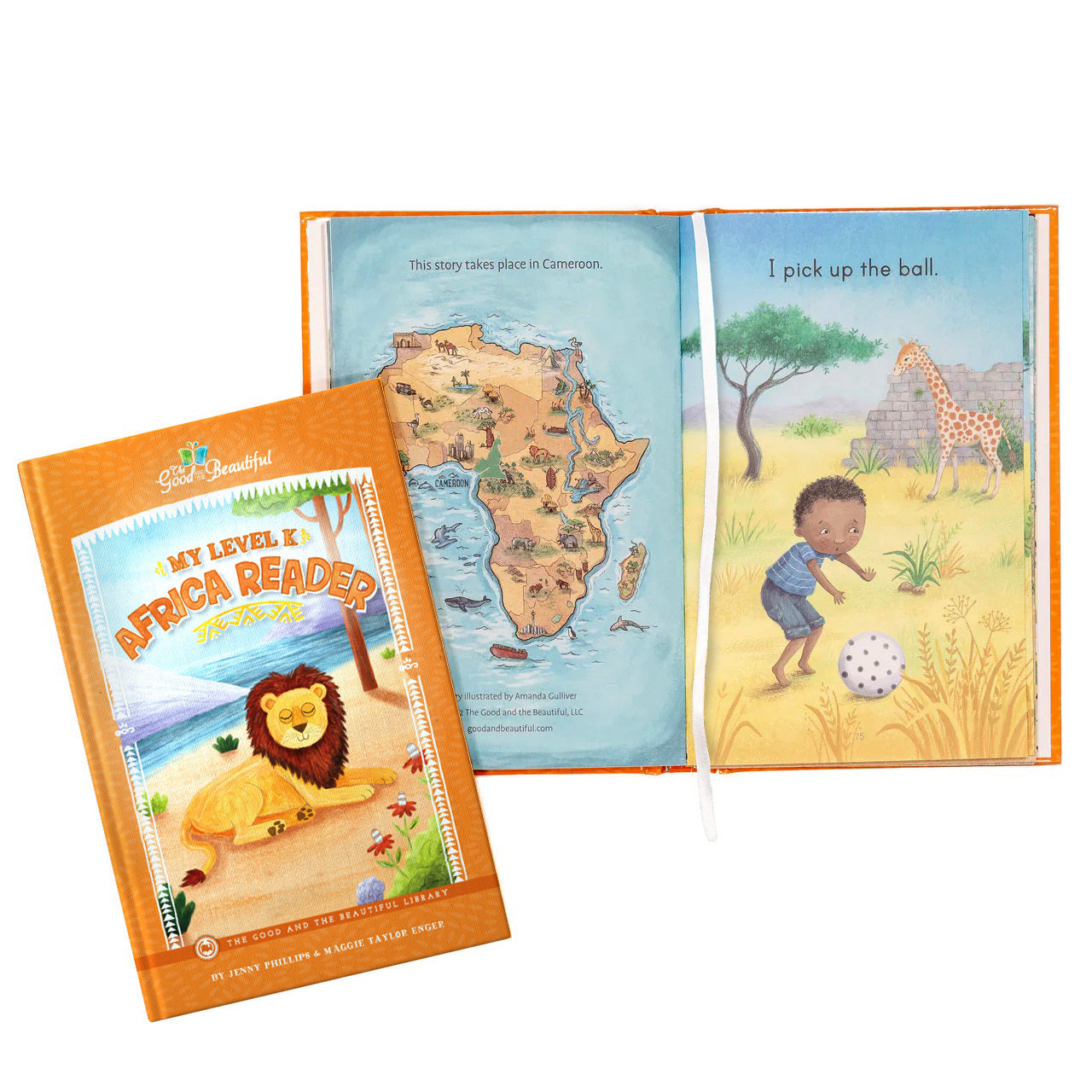 My Level K Africa Reader book cover and a preview of two pages from inside the book | The Good and the Beautiful