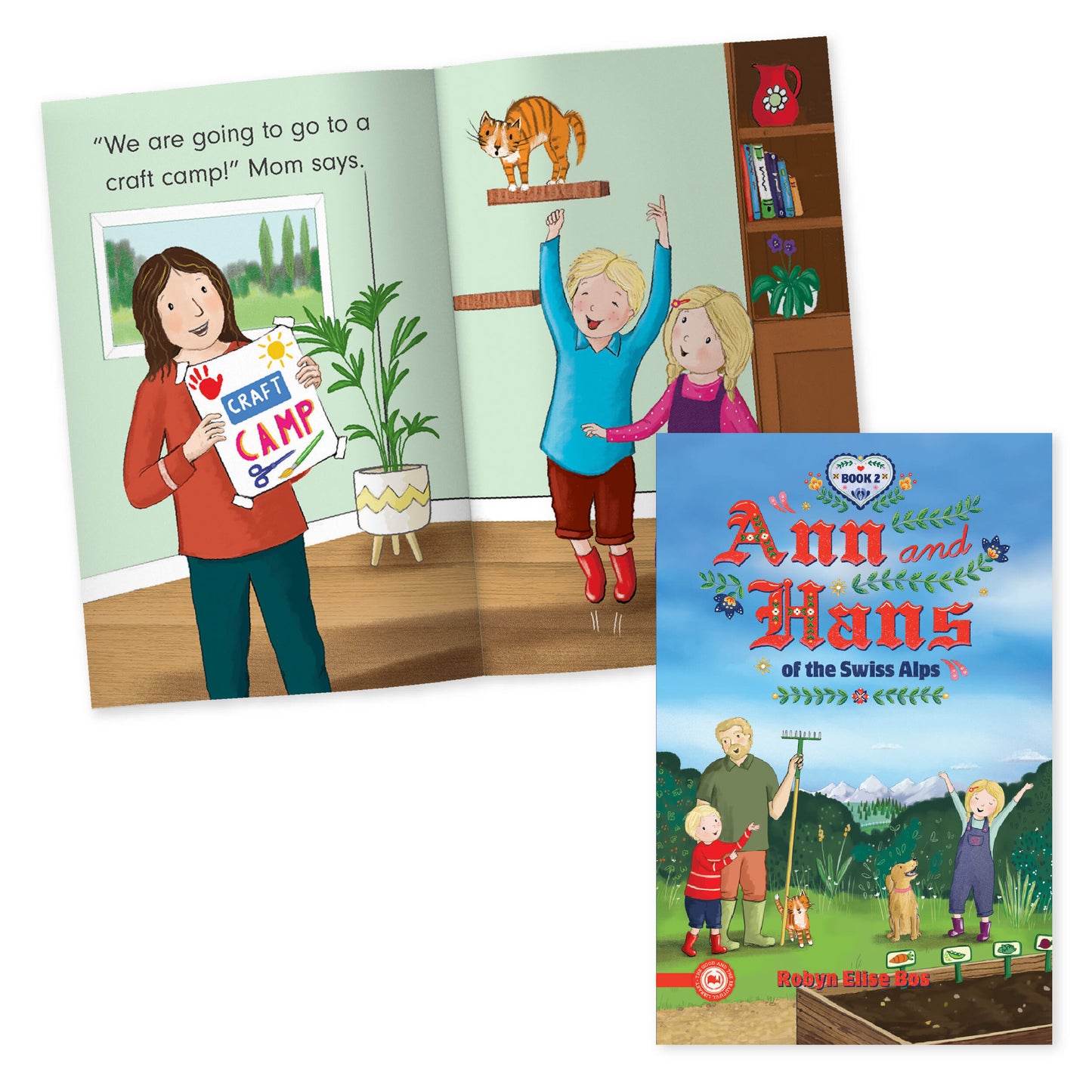 The cover of "Ann and Hans of the Swiss Alps" book two by Robyn Elise Bos and a preview of the inside pages | The Good and the Beautiful
