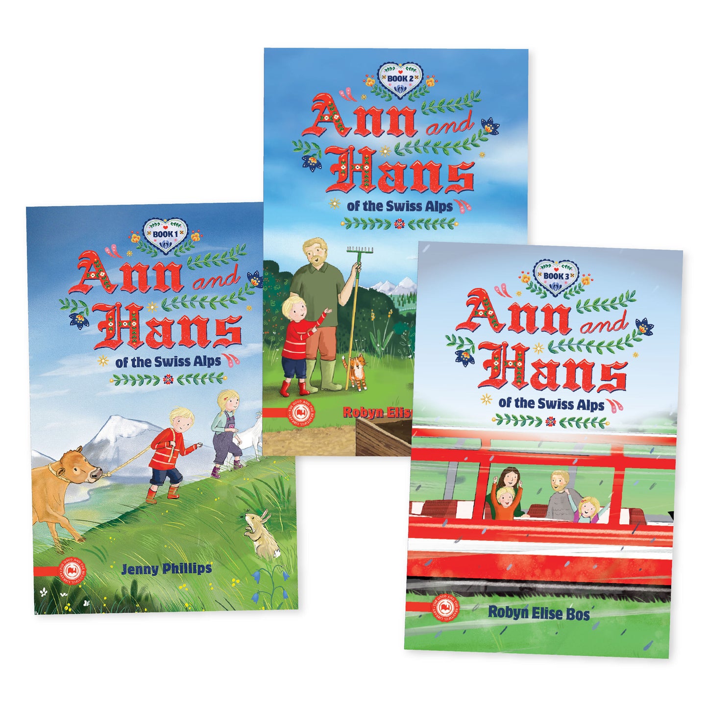 A collage of the Ann and Hans of the Swiss Alps three book series by Robyn Elise Bos | The Good and the Beautiful