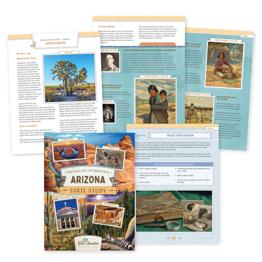 A collage of the Arizona State Study course materials | The Good and the Beautiful