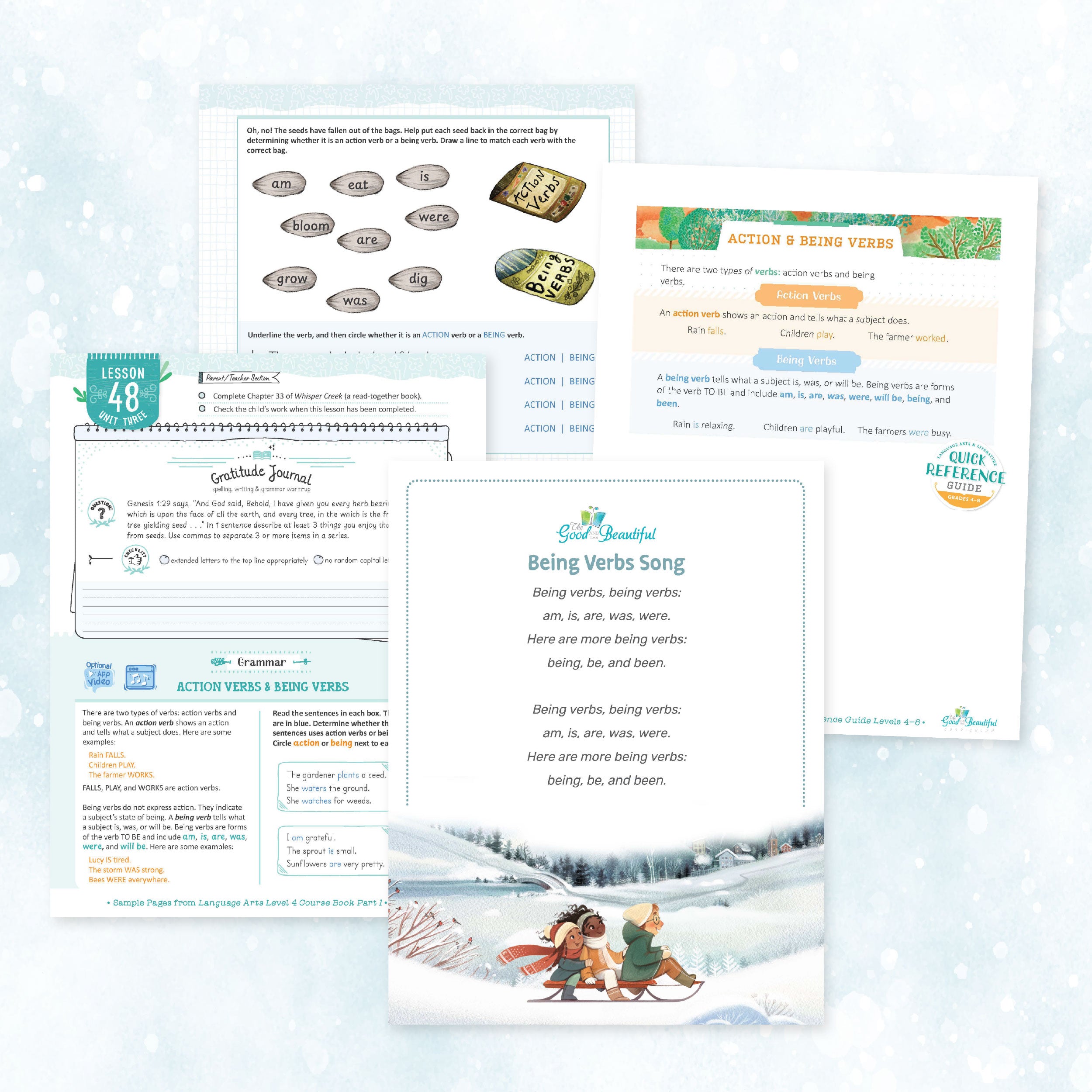 A collage of pages about verbs | The Good and the Beautiful