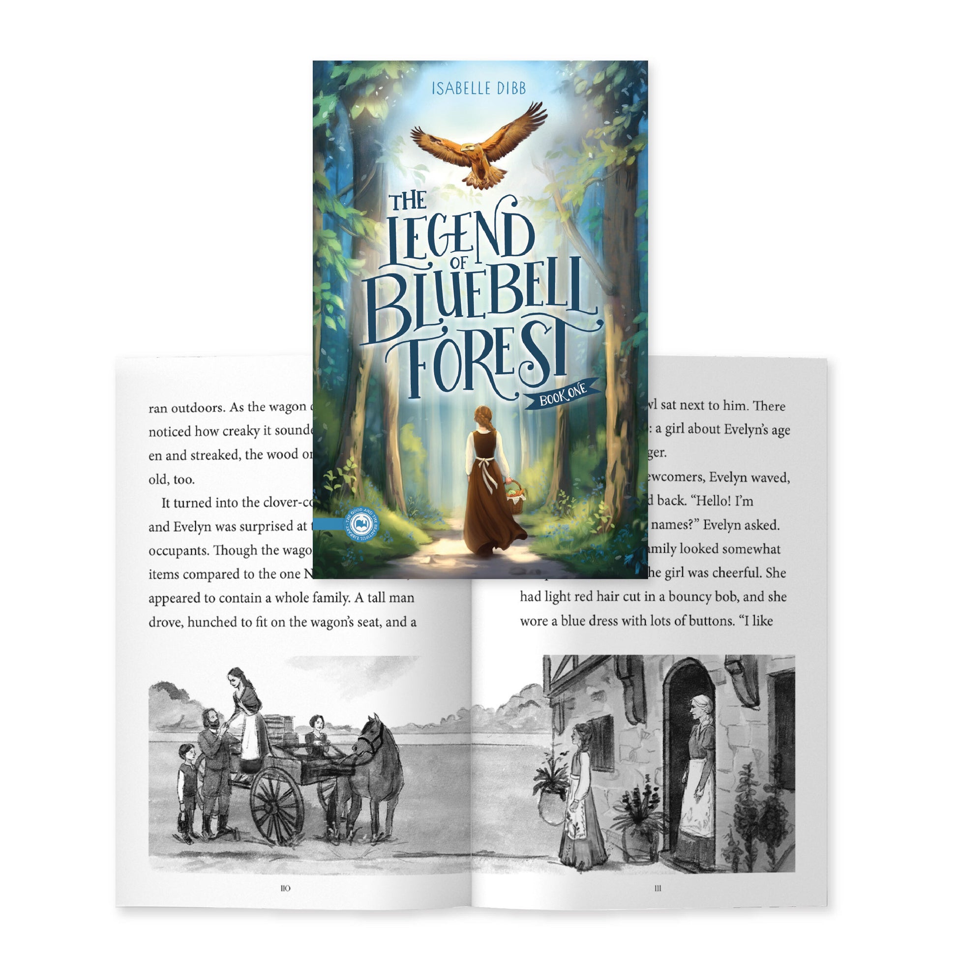 The cover of "The Legend of Bluebell Forest" book one by Isabelle Dibb and a preview of pages 110-111 | The Good and the Beautiful