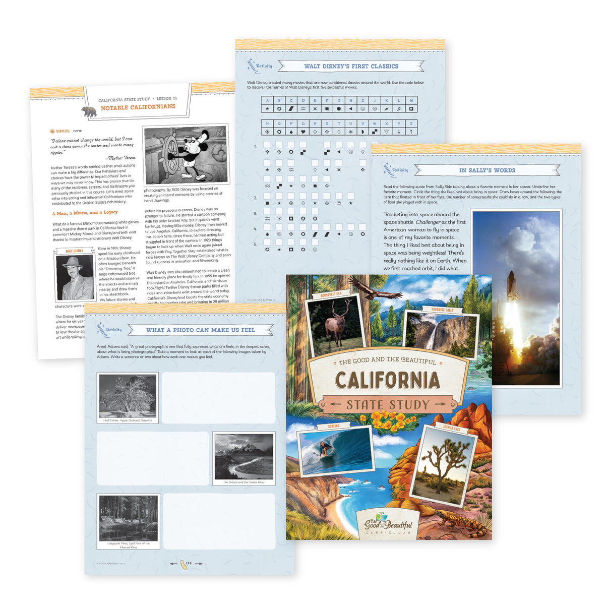 A collage of materials for the California State Study course | The Good and the Beautiful