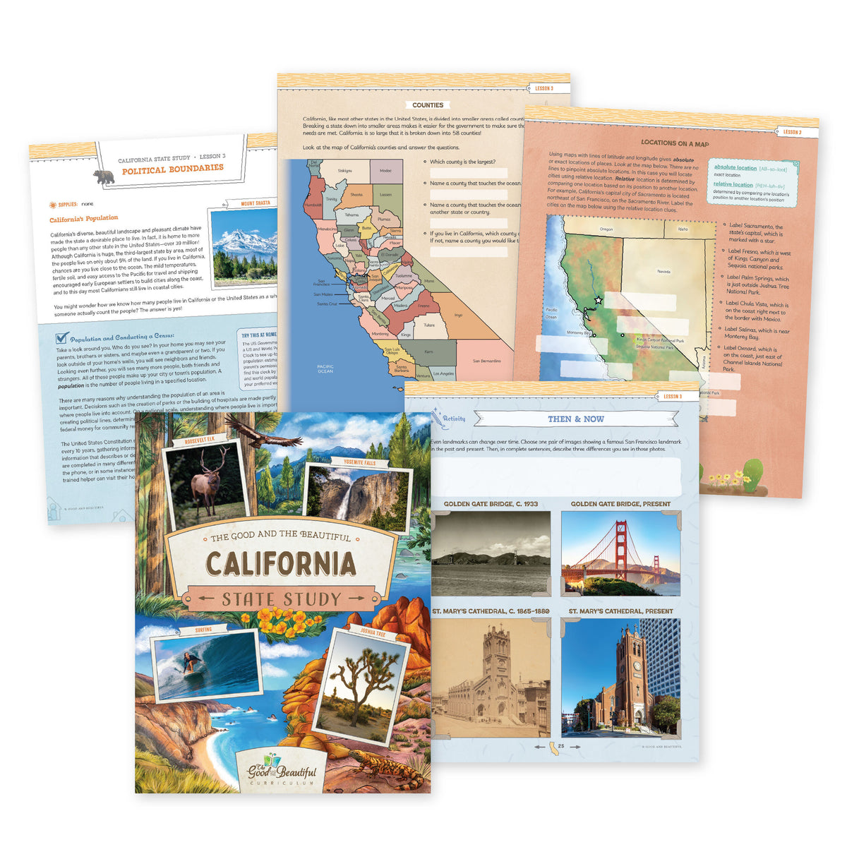 A collage of the California State Study materials | The Good and the Beautiful