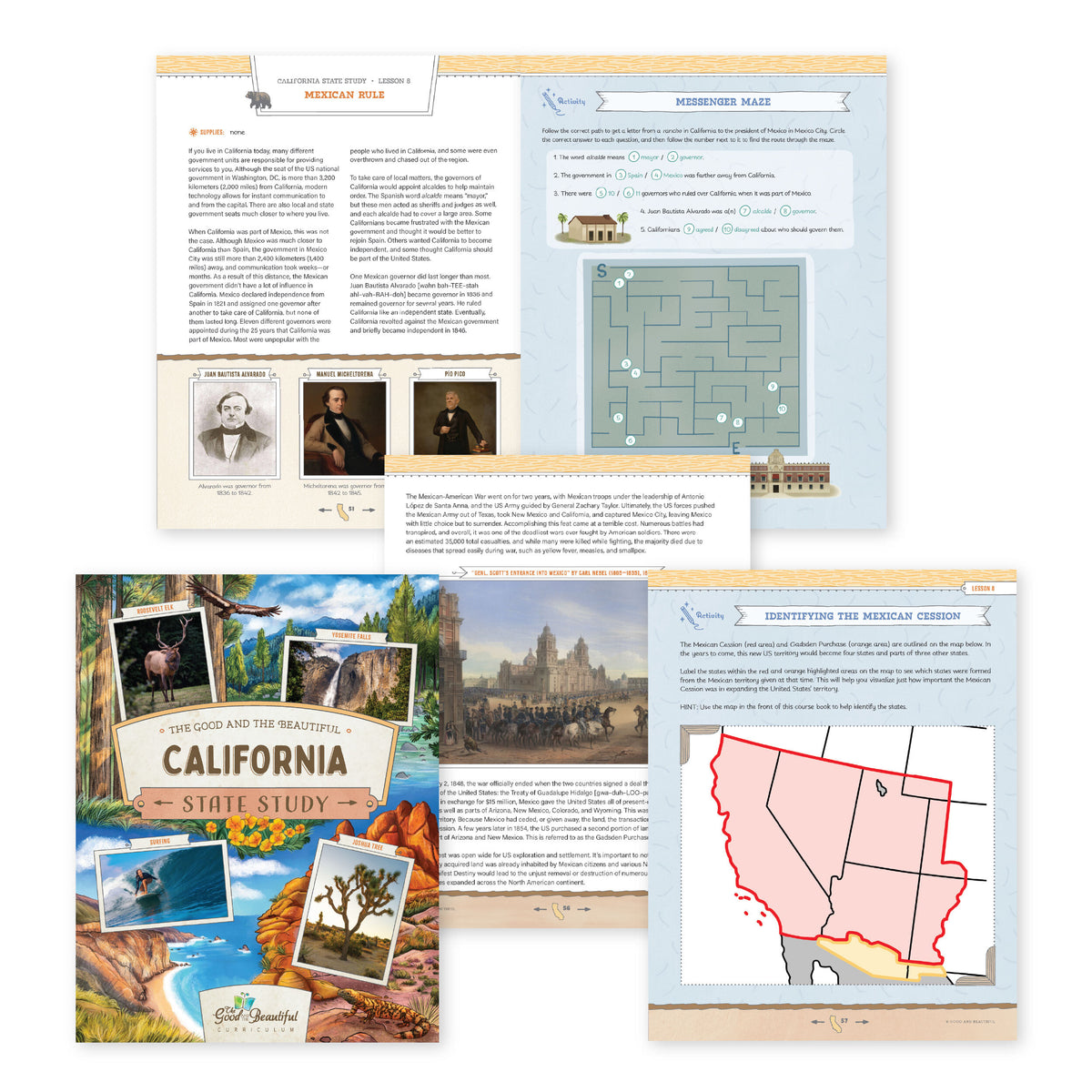 A collage of California State Study materials | The Good and the Beautiful