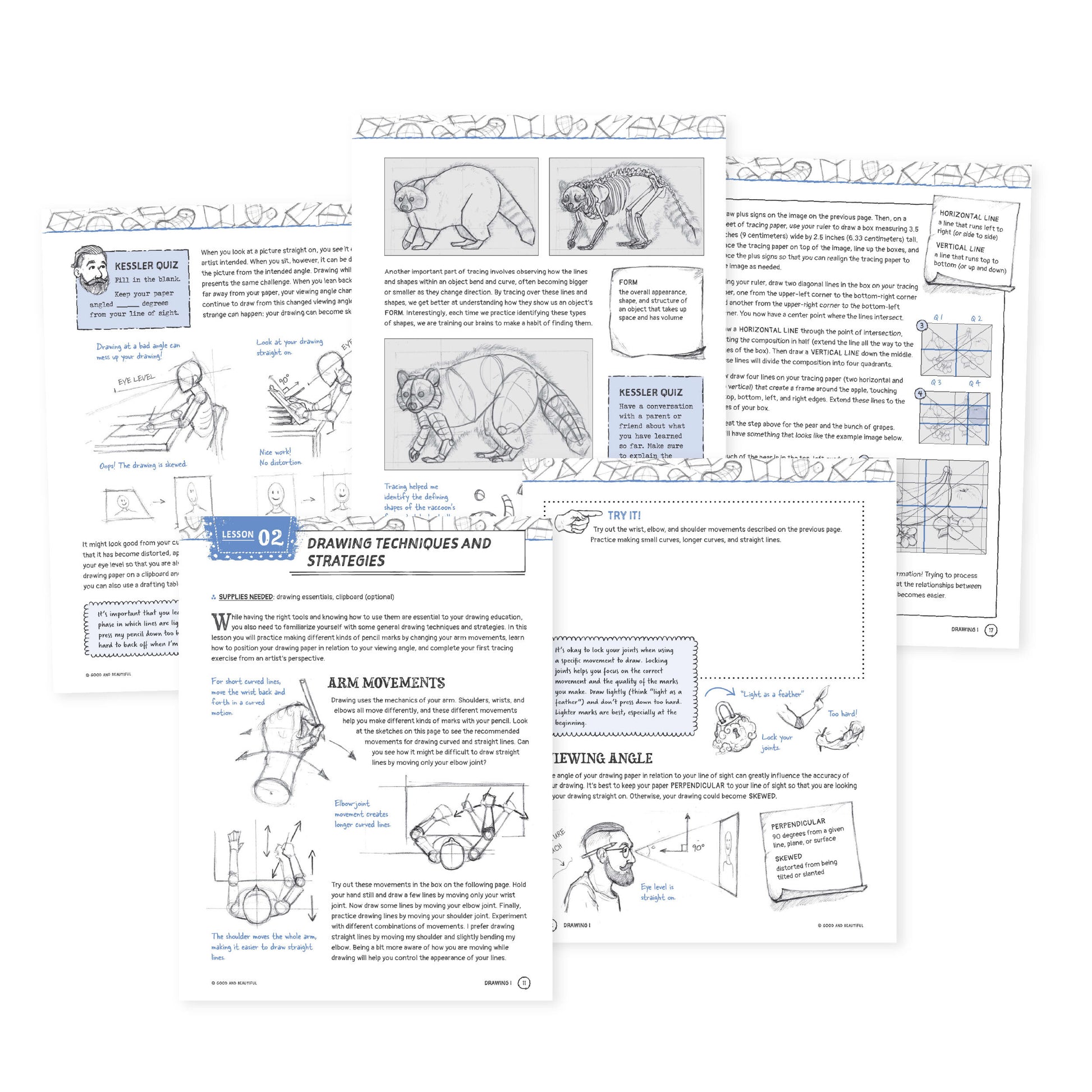 A collage of pages from lesson 2 of the drawing 1 elective | The Good and the Beautiful