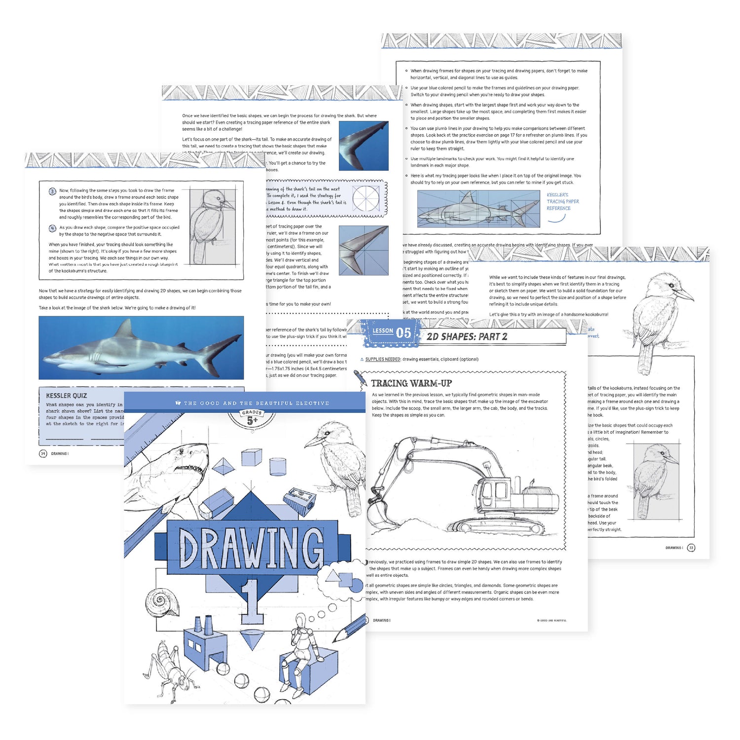 A collage of pages from the Drawing 1 elective course | The Good and the Beautiful