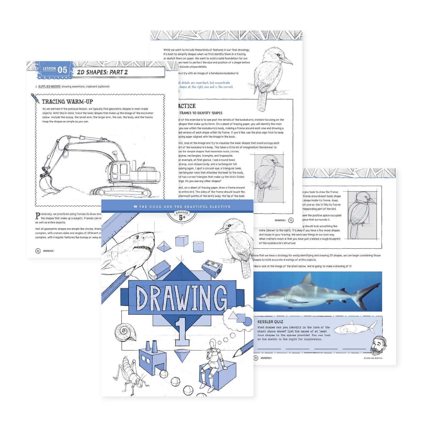 A collage of pages from lesson 5 of the drawing 1 elective | The Good and the Beautiful