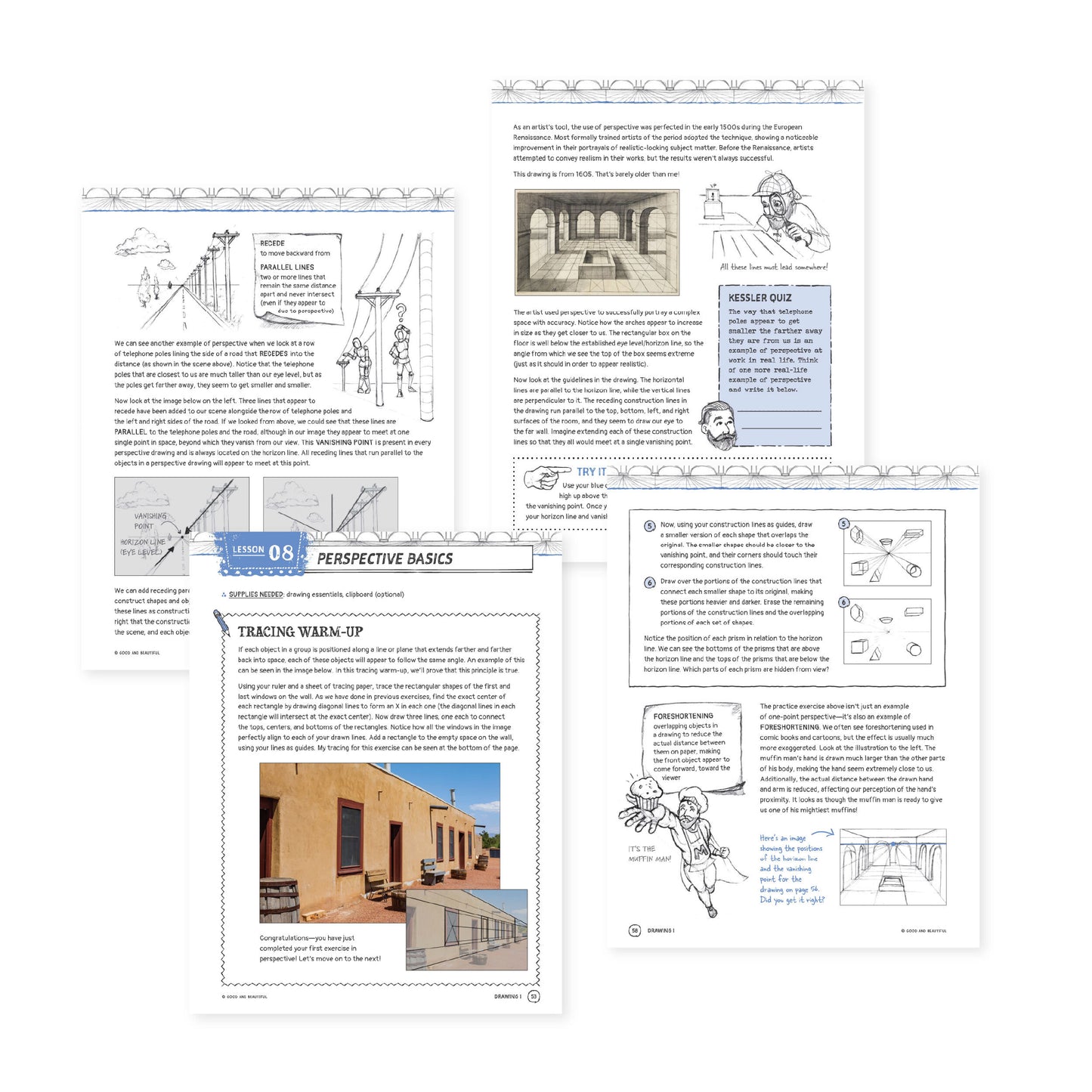 A collage of pages from lesson 8 of the drawing 1 elective | The Good and the Beautiful