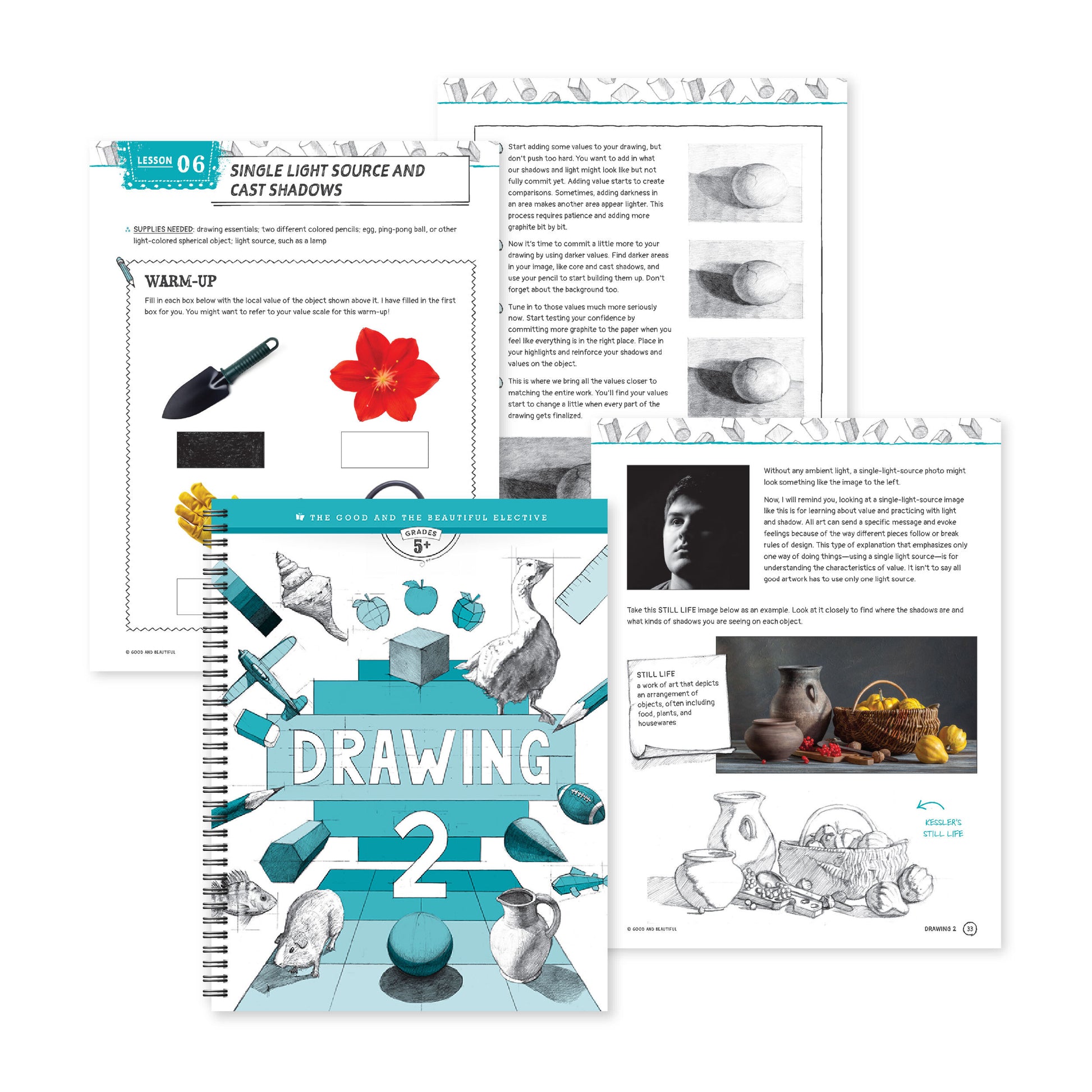 Drawing 2 elective cover with three sample pages | The Good and the Beautiful