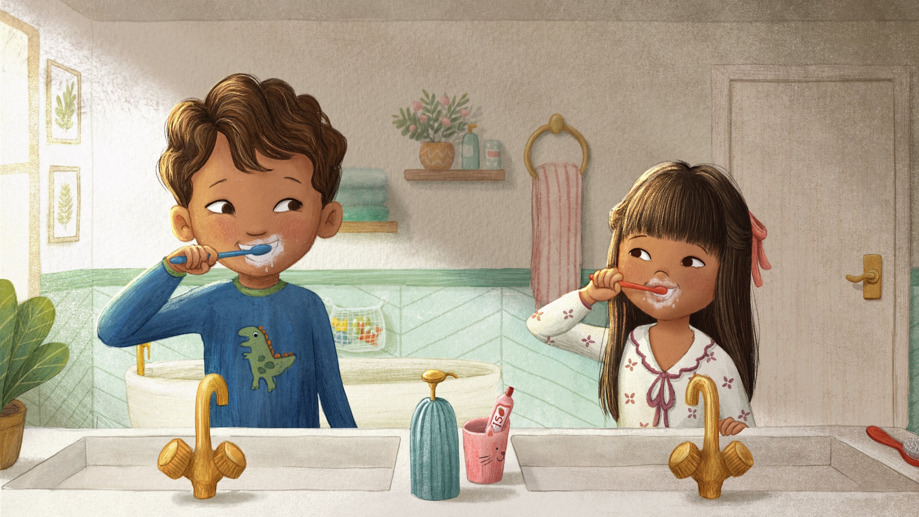 Children brushing their teeth illustration