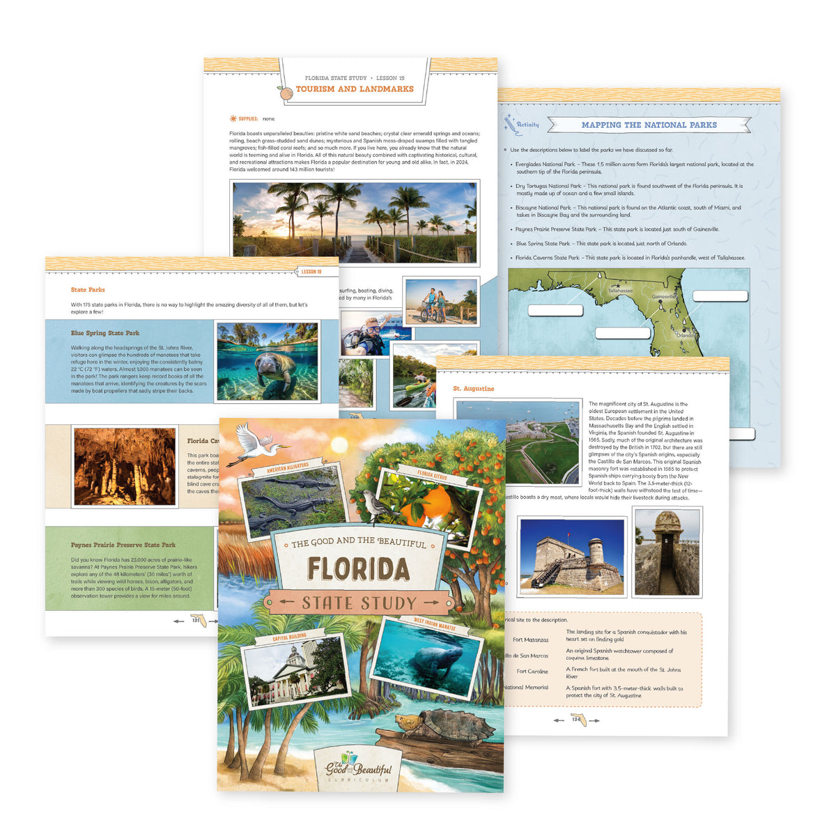 A collage of the Florida State Study course materials | The Good and the Beautiful