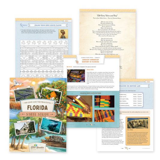 A collage of the Florida State Study materials | The Good and the Beautiful