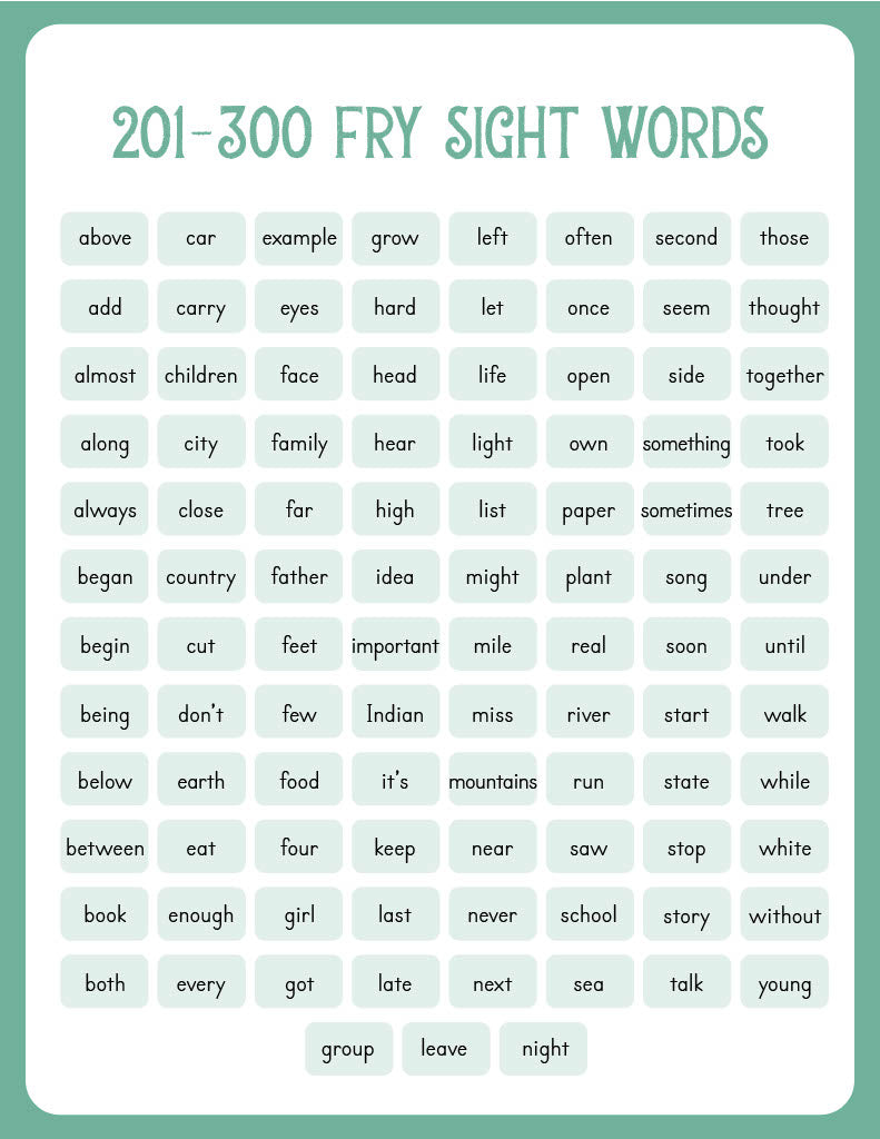 A list of 201-300 Fry sight words | The Good and the Beautiful