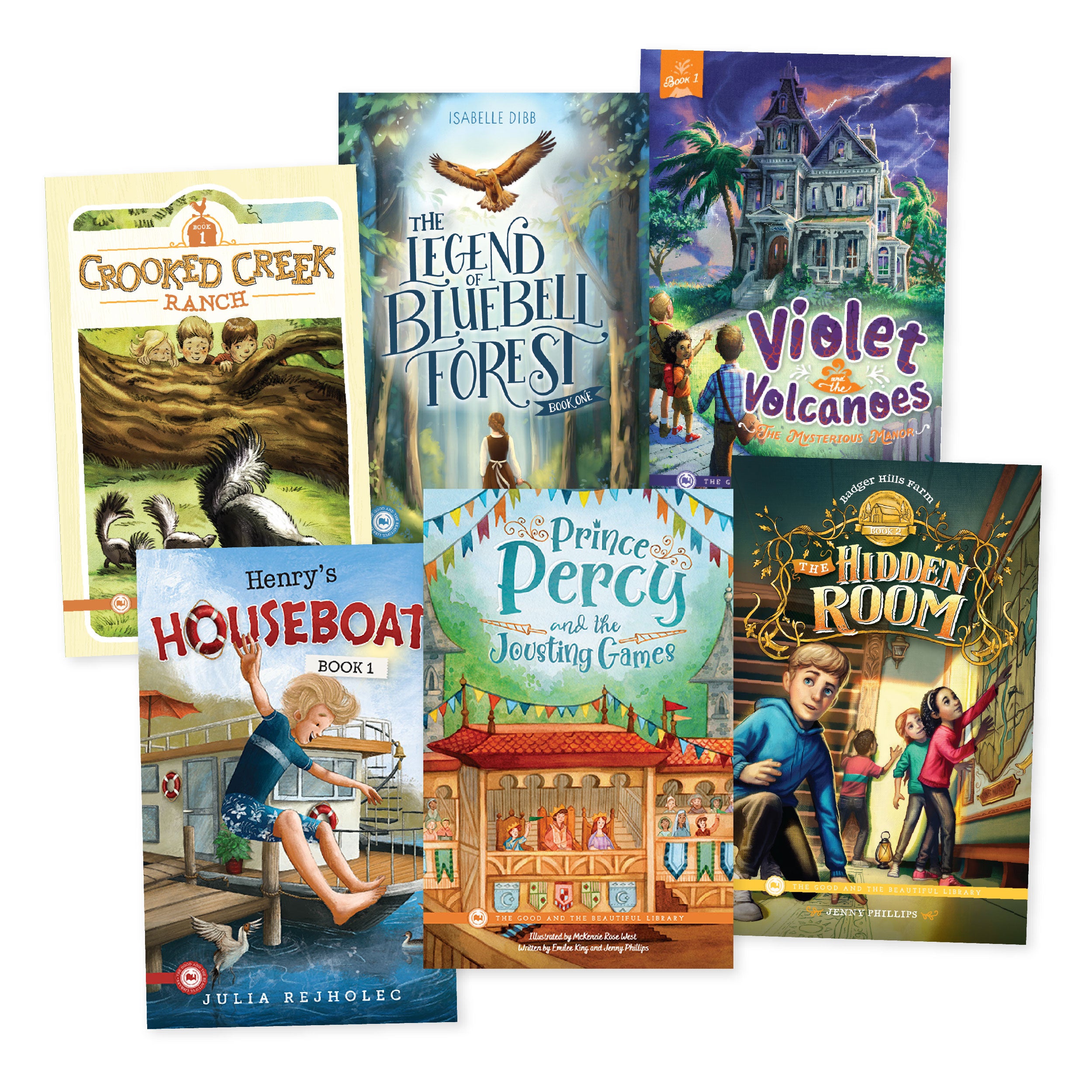 A collage of six level 3-5 books from the Bookshop | The Good and the Beautiful