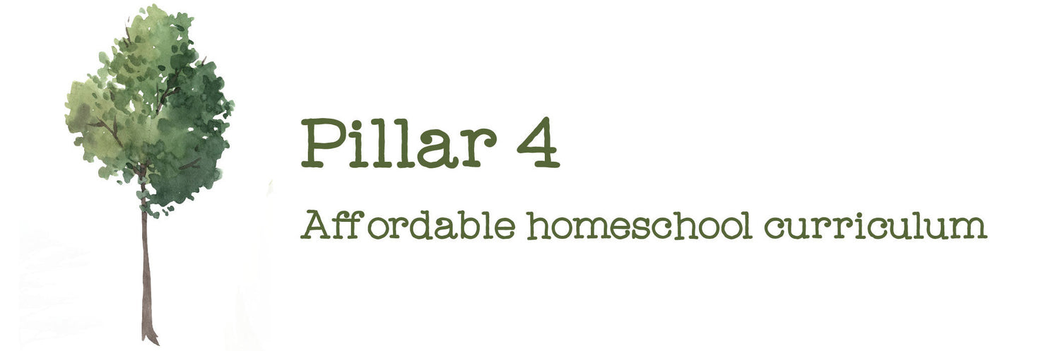 An illustrated tree with the text "Pillar 4: Affordable homeschool curriculum" | The Good and the Beautiful
