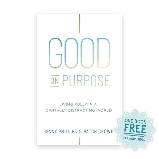 The book "Good on Purpose" with a sticker labeled "One book free per household" | The Good and the Beautiful
