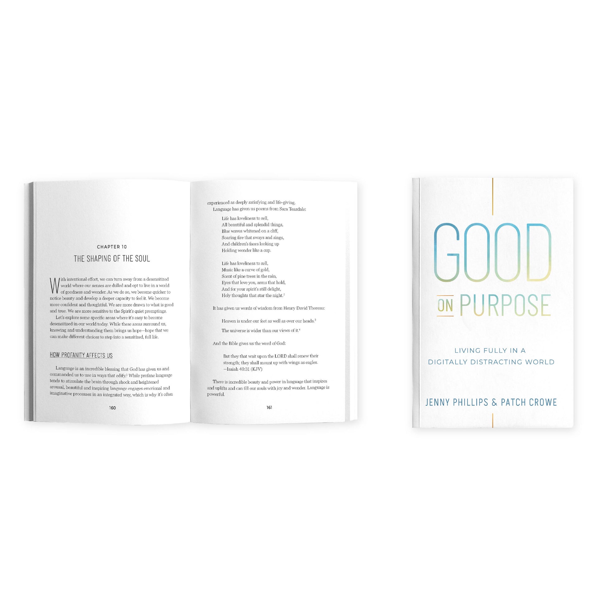 An open flatlay and cover of the book "Good on Purpose" by Jenny Phillips and Patch Crowe | The Good and the Beautiful