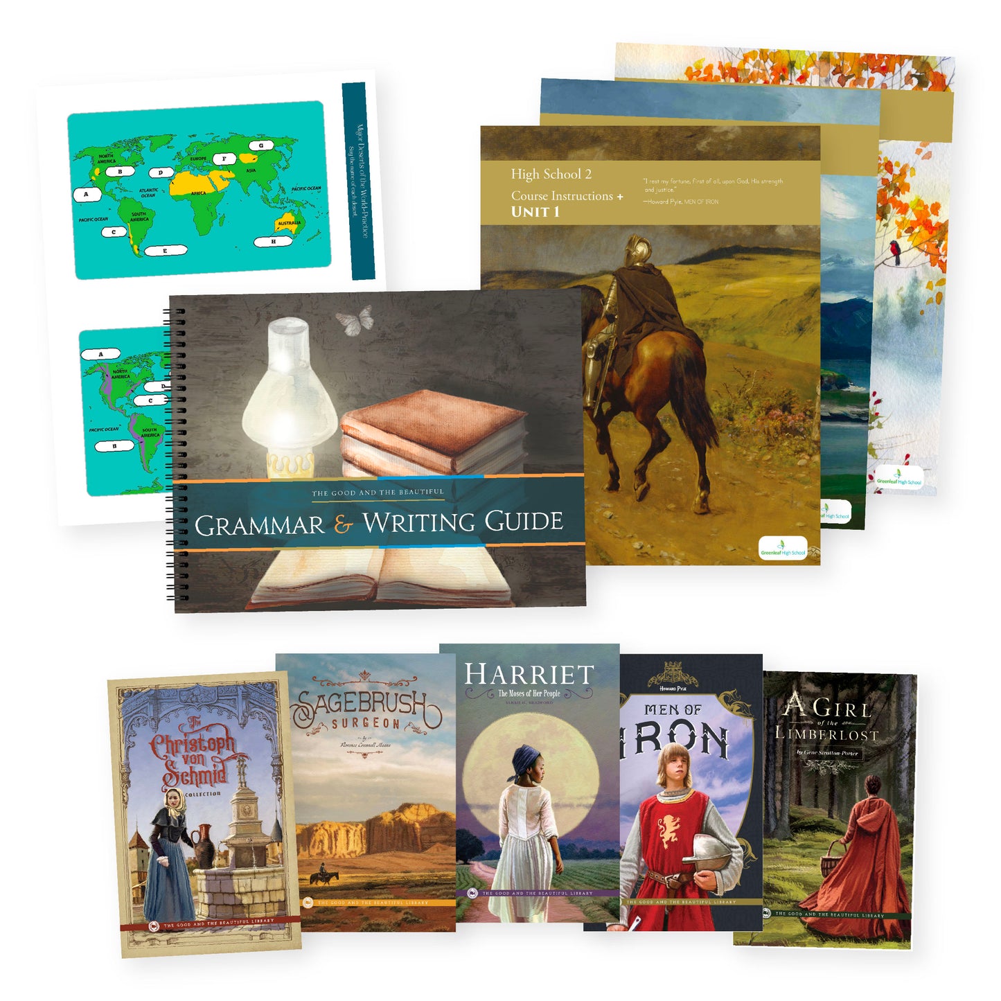 A collage of The Good and the Beautiful high school language arts course books | The Good and the Beautiful