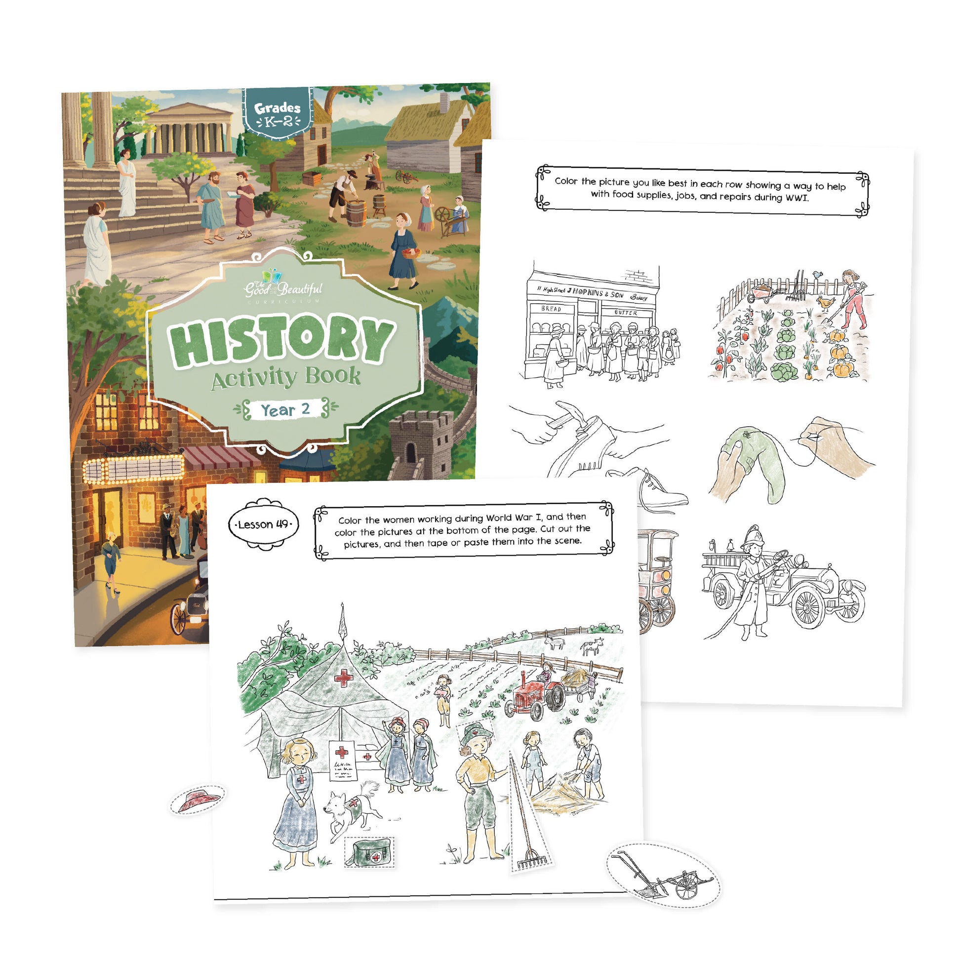 History Year 2 Activity Book showing two lesson pages | The Good and the Beautiful