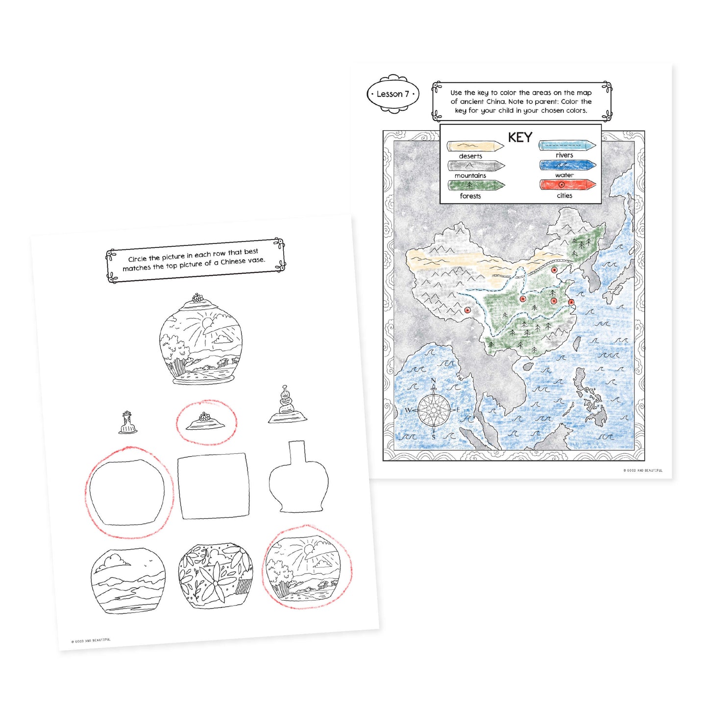 History Year 2 Activity Book lesson pages with a map | The Good and the Beautiful