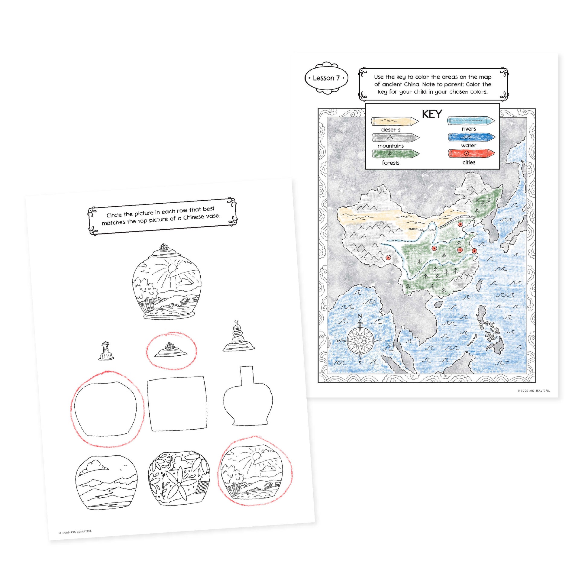 History Year 2 Activity Book lesson pages with a map | The Good and the Beautiful