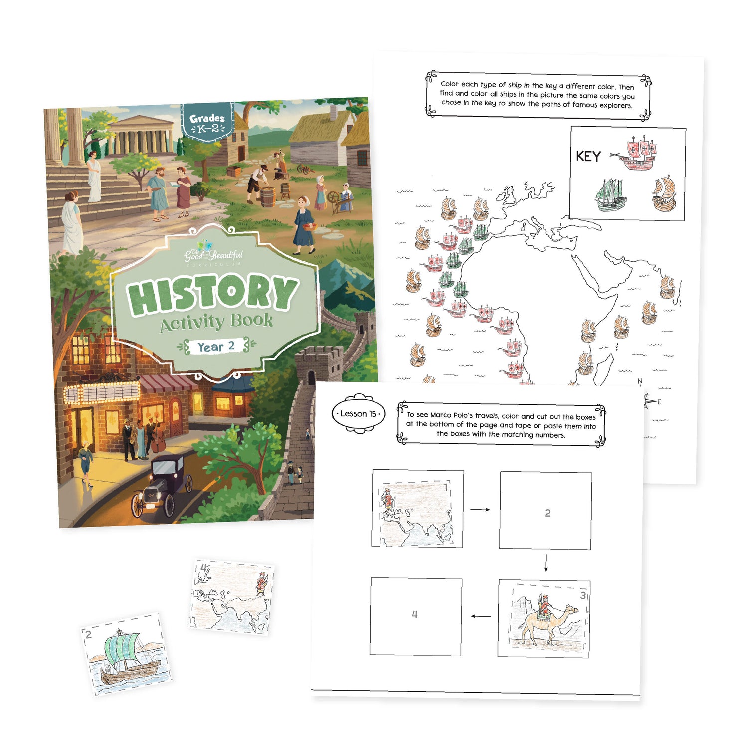 History Activity Book Year 2 Cover with two lesson and activity pages | The Good and the Beautiful