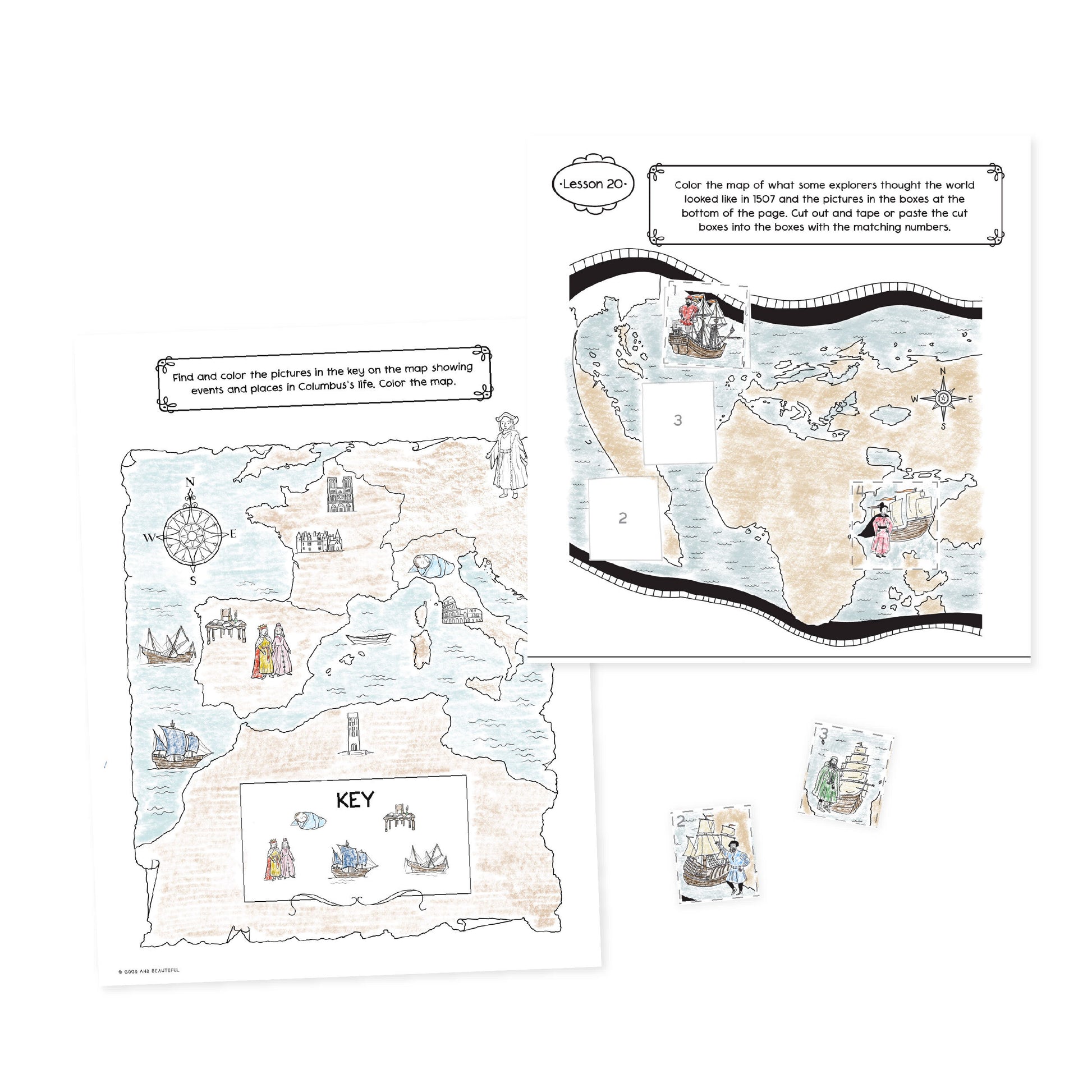 Two lesson pages from the History Year 2 Activity Book for grades K through 2 | The Good and the Beautiful