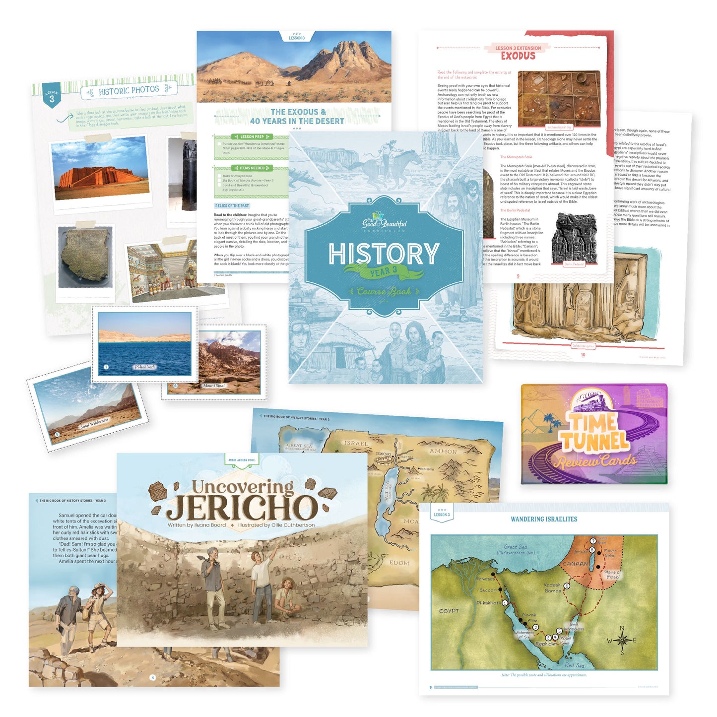 A collage of History Year 3 course materials | The Good and the Beautiful