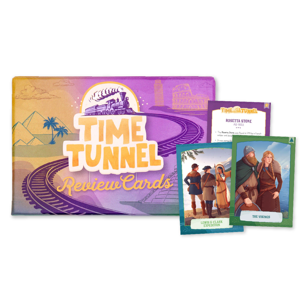 The box of the Time Tunnel Review Cards with a preview of three cards | The Good and the Beautiful