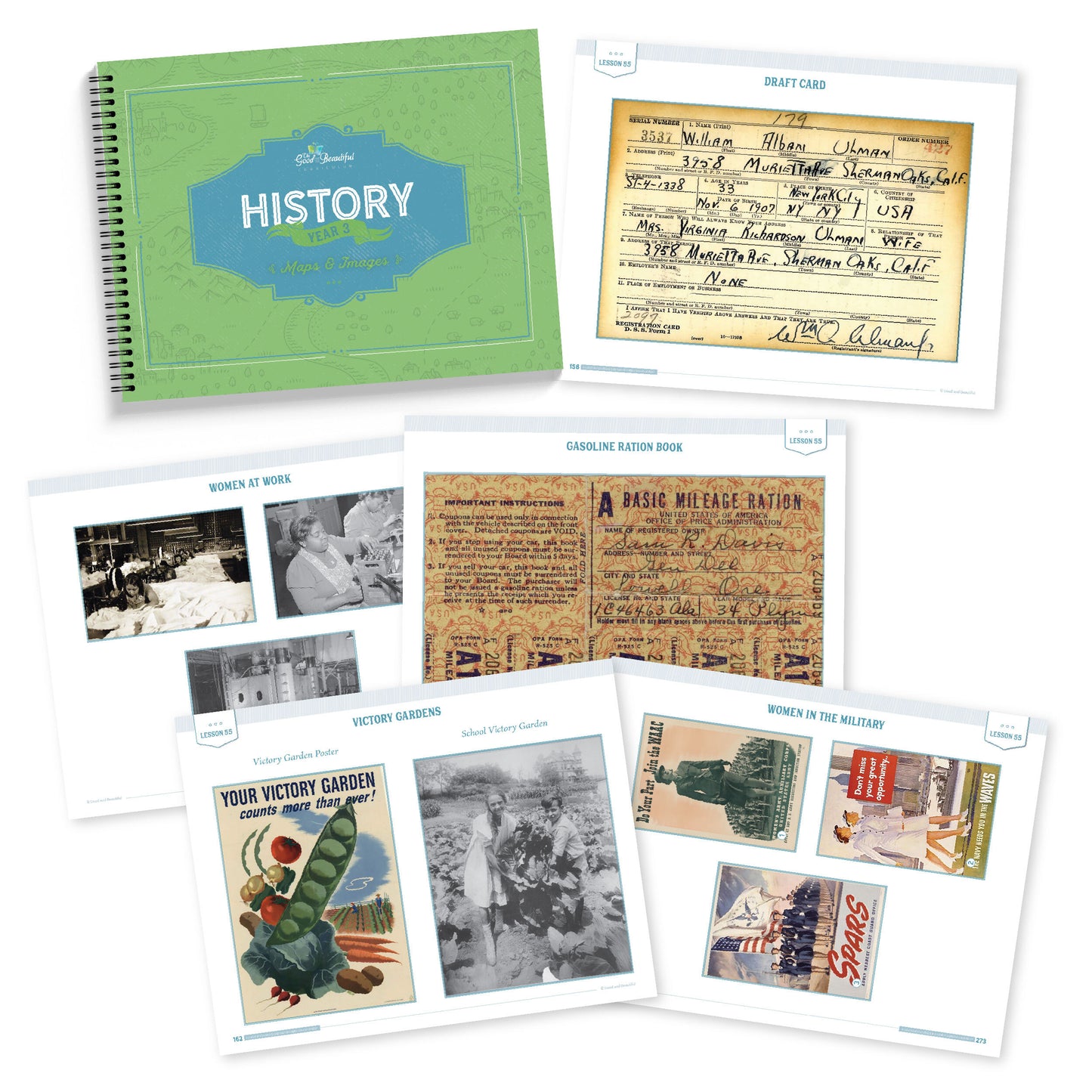 Sample pages of draft cards and images from the History Year 3 Maps and Images book | The Good and the Beautiful