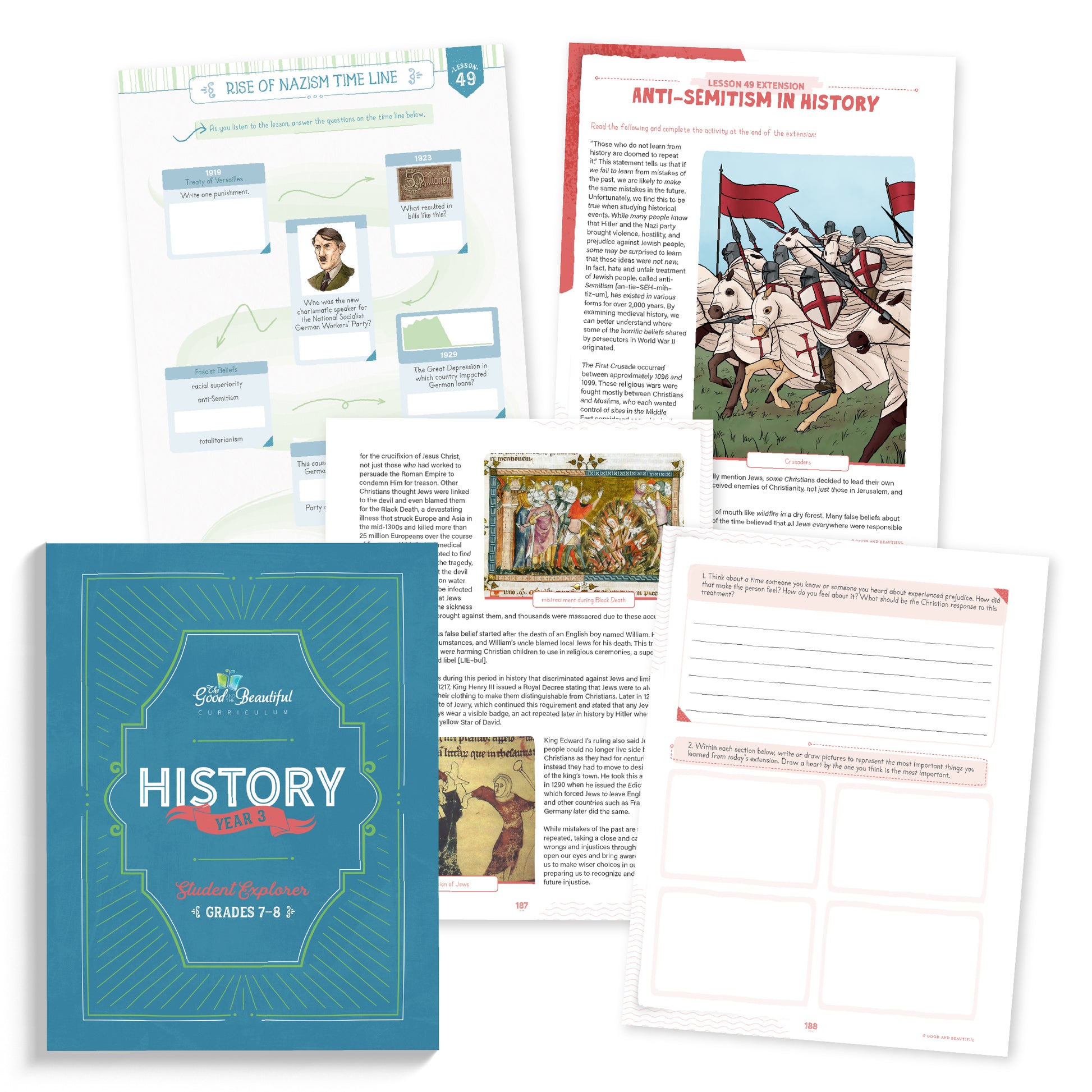 History Year 3 student explorer for grades 7-8 with sample pages from lesson 49 | The Good and the Beautiful