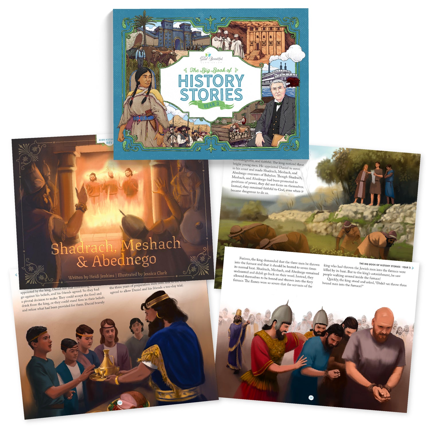 The big book of history stories year 3 with sample pages of the story "Shadrach, Meshach & Abednego" | The Good and the Beautiful