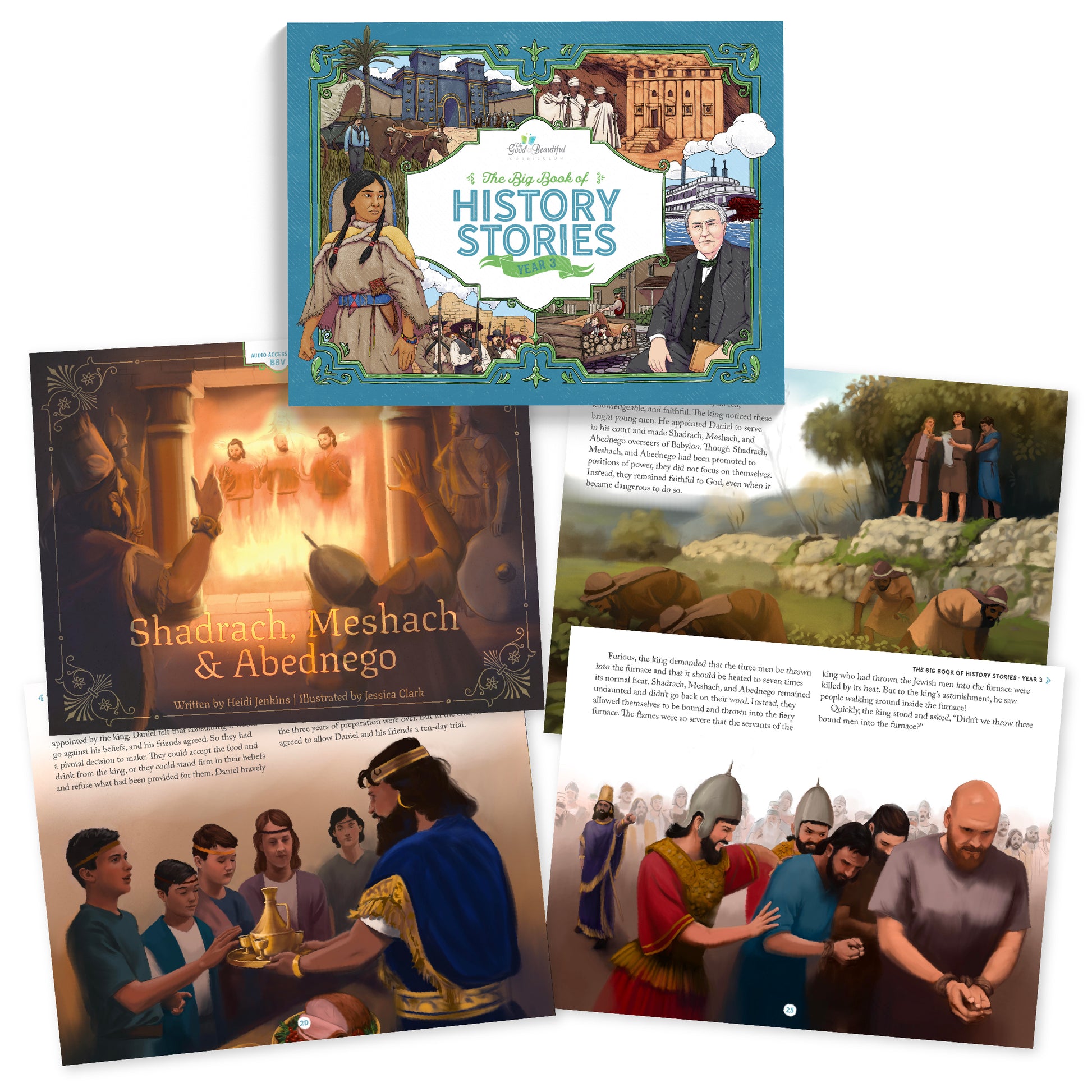 The big book of history stories year 3 with sample pages of the story "Shadrach, Meshach & Abednego" | The Good and the Beautiful